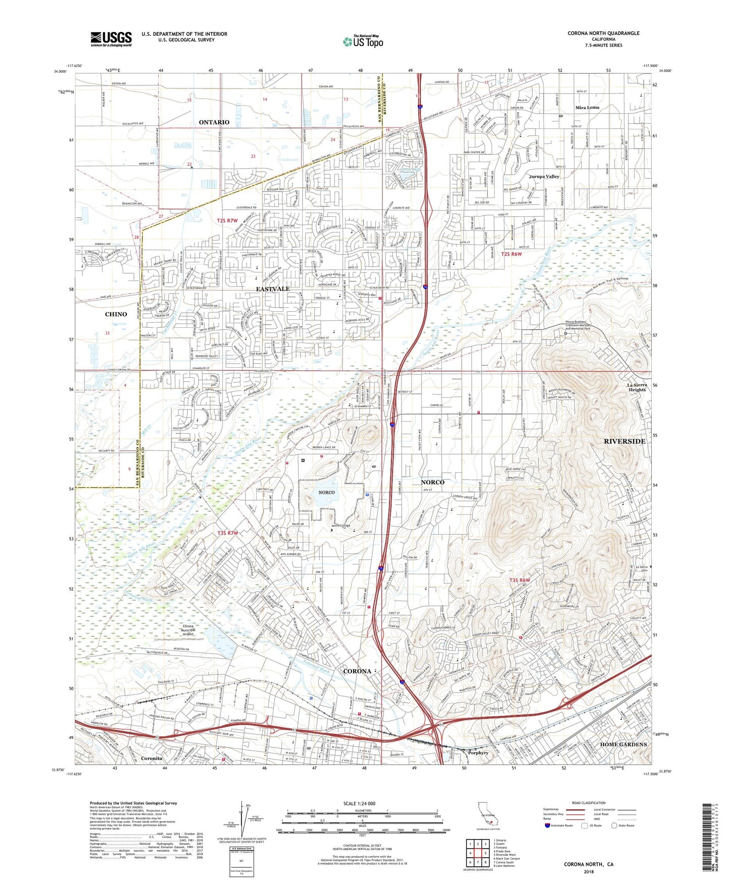 Corona North California US Topo Map Image