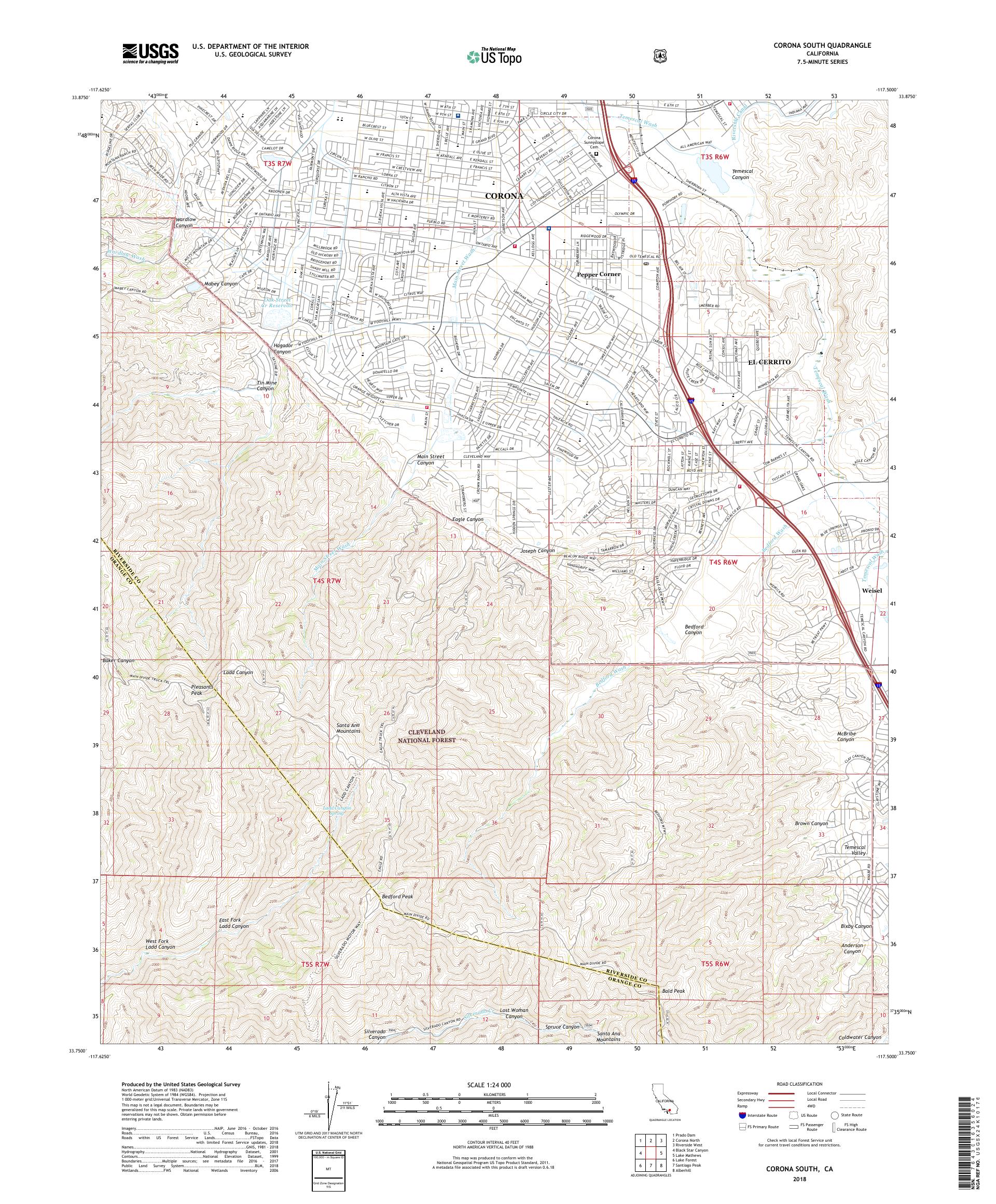 Corona South California US Topo Map – MyTopo Map Store