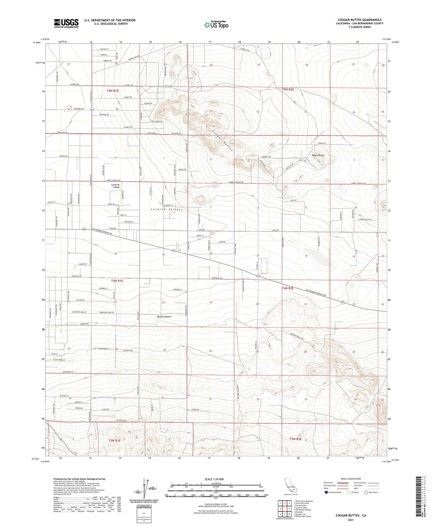 Cougar Buttes California US Topo Map Image