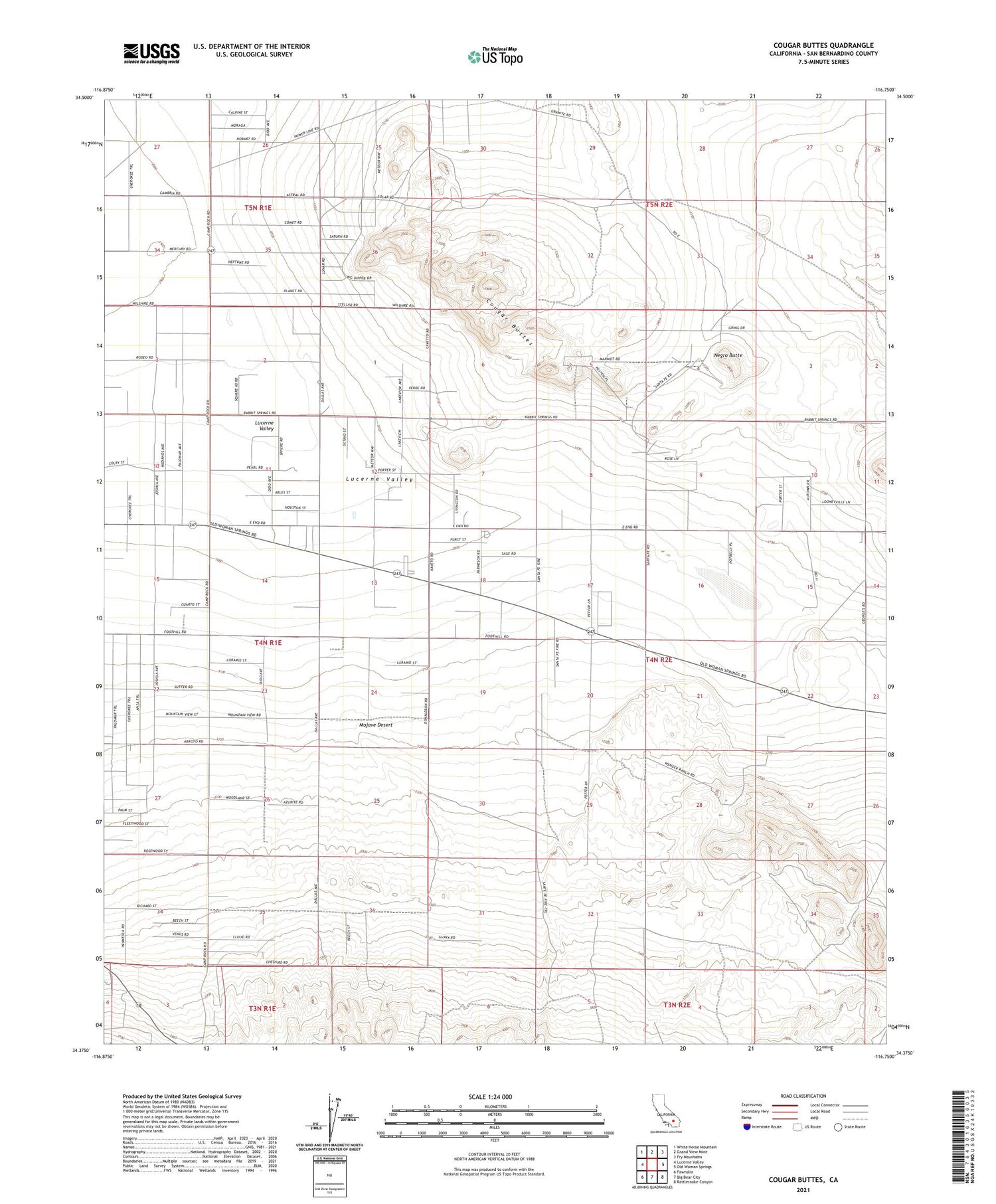 Cougar Buttes California US Topo Map Image