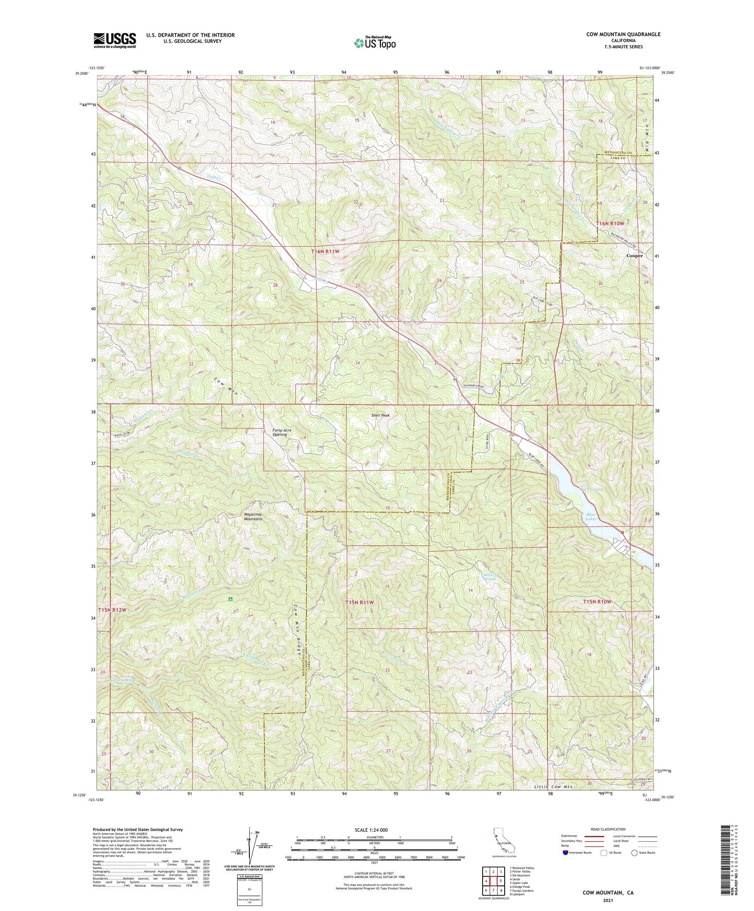 Cow Mountain California US Topo Map Image