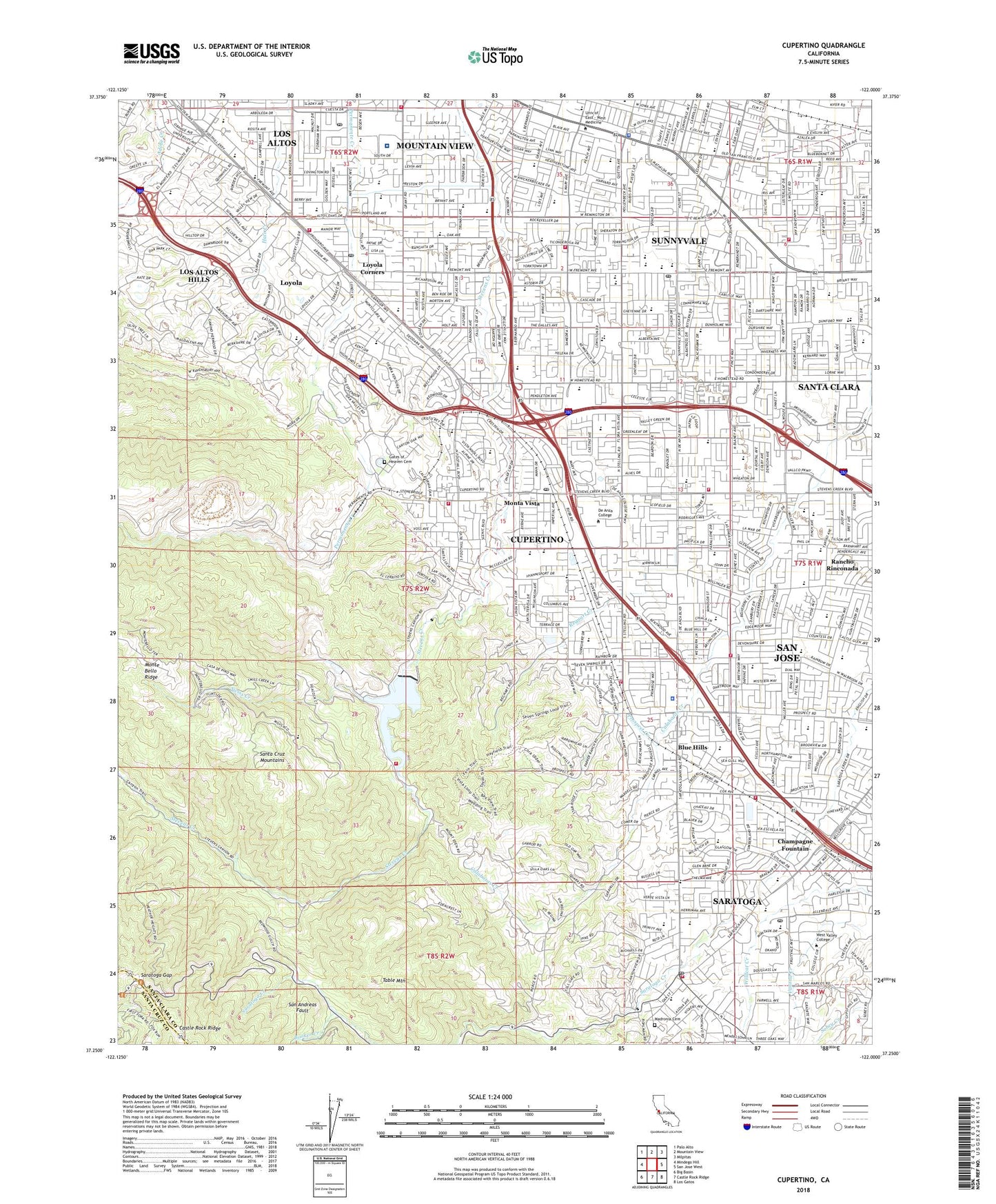 Cupertino California US Topo Map Image