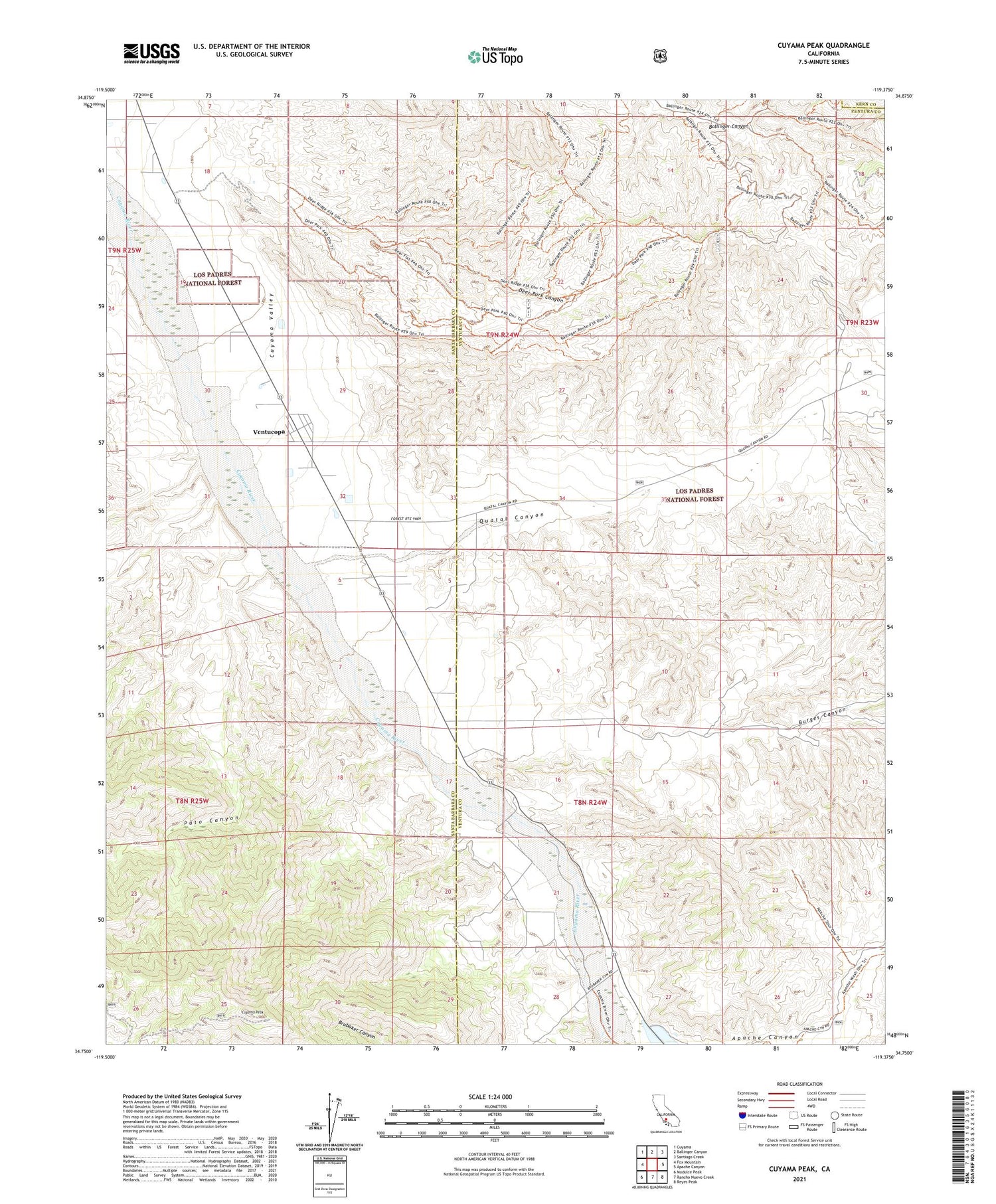 Cuyama Peak California US Topo Map Image