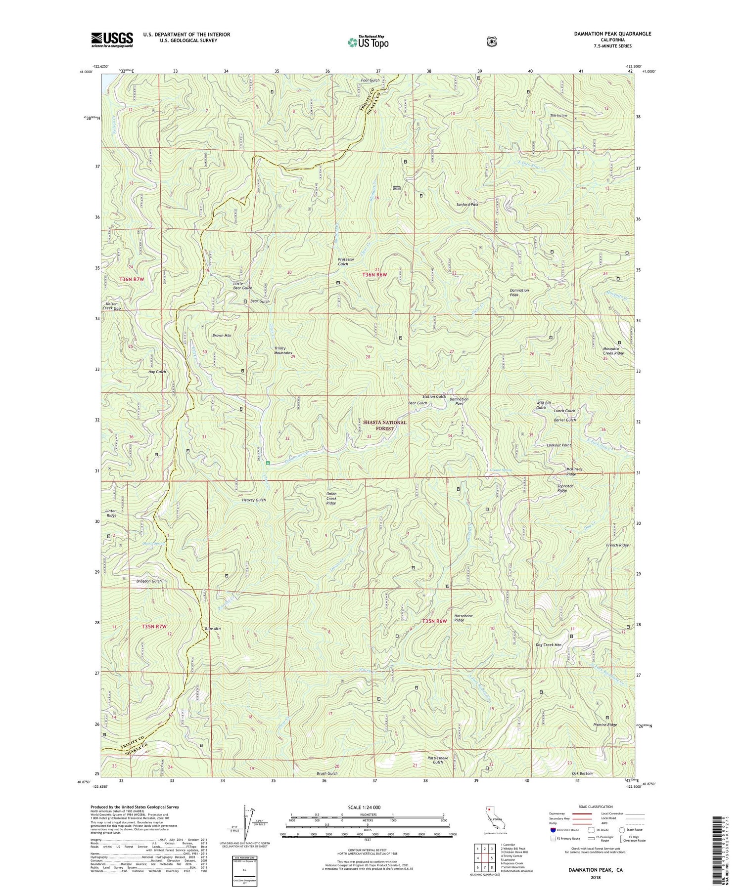 Damnation Peak California US Topo Map Image
