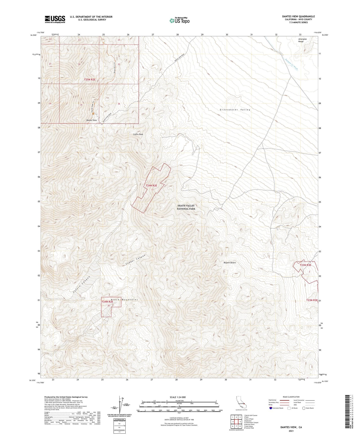 Dantes View California US Topo Map Image
