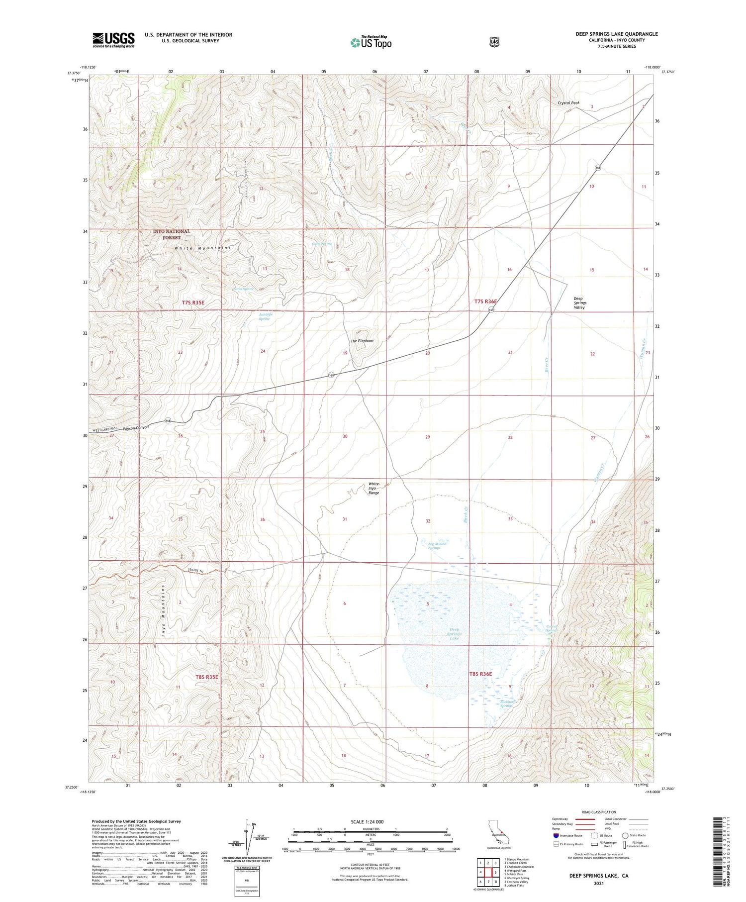 Deep Springs Lake California US Topo Map Image