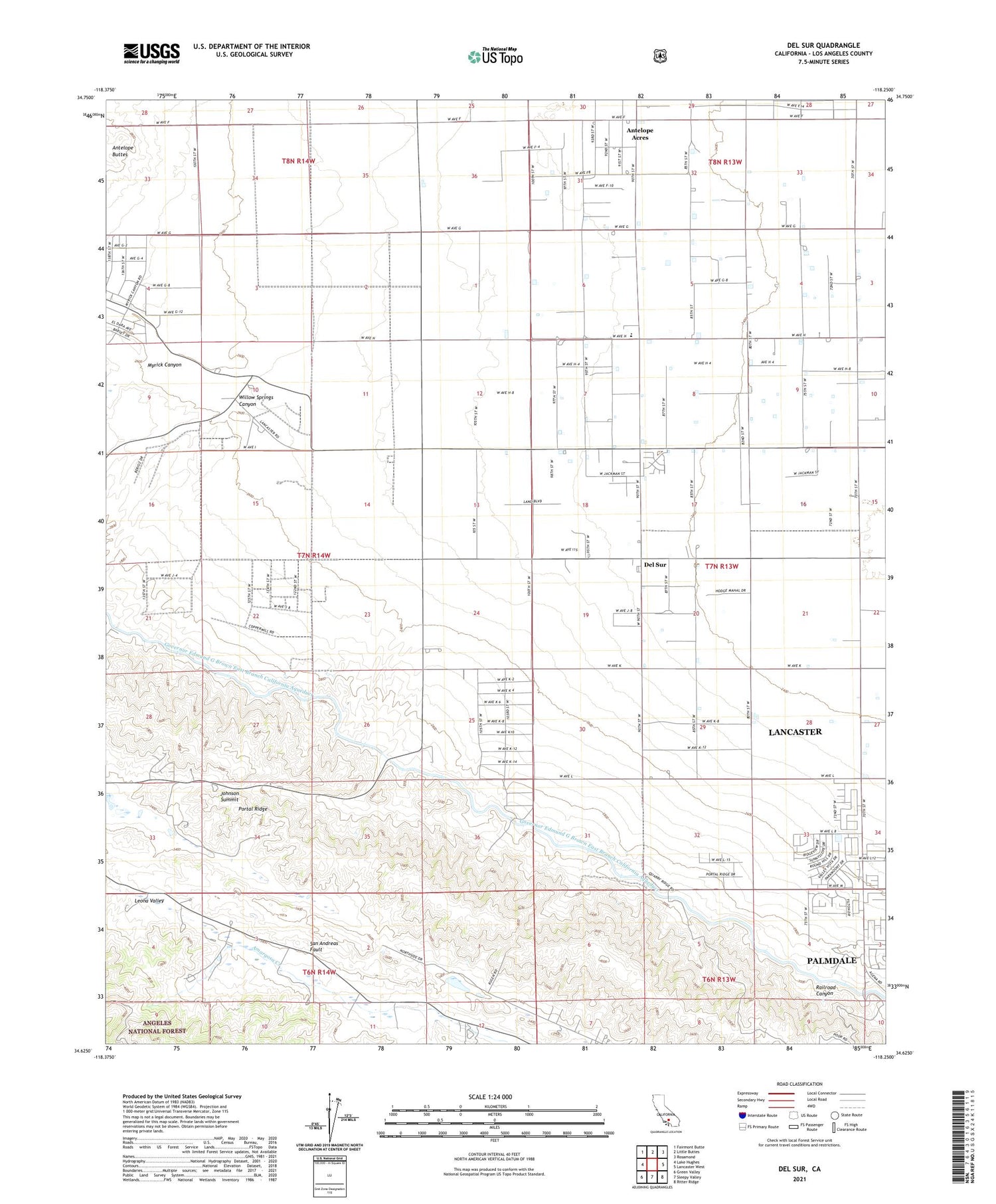 Del Sur California US Topo Map Image