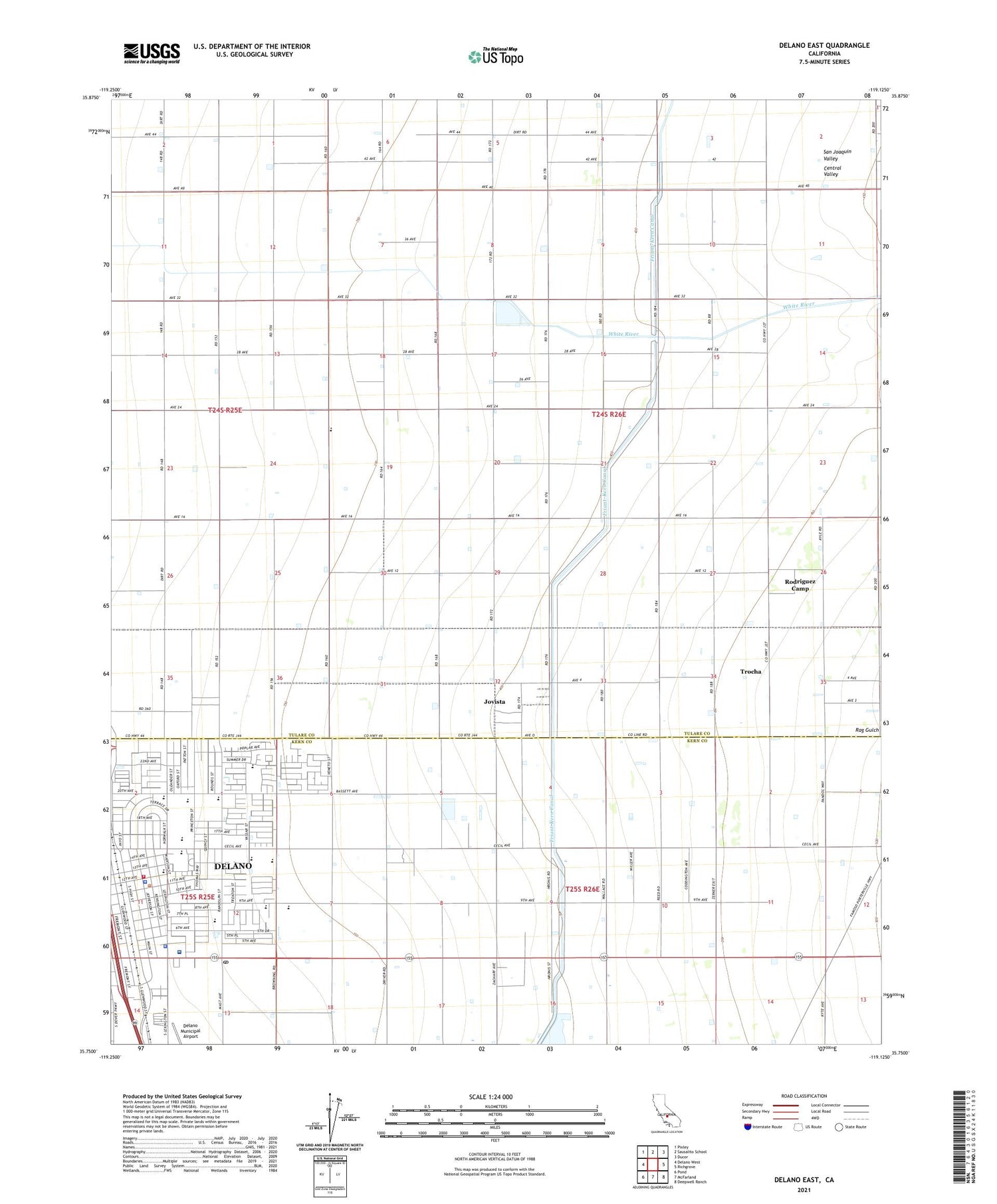 Delano East California US Topo Map Image