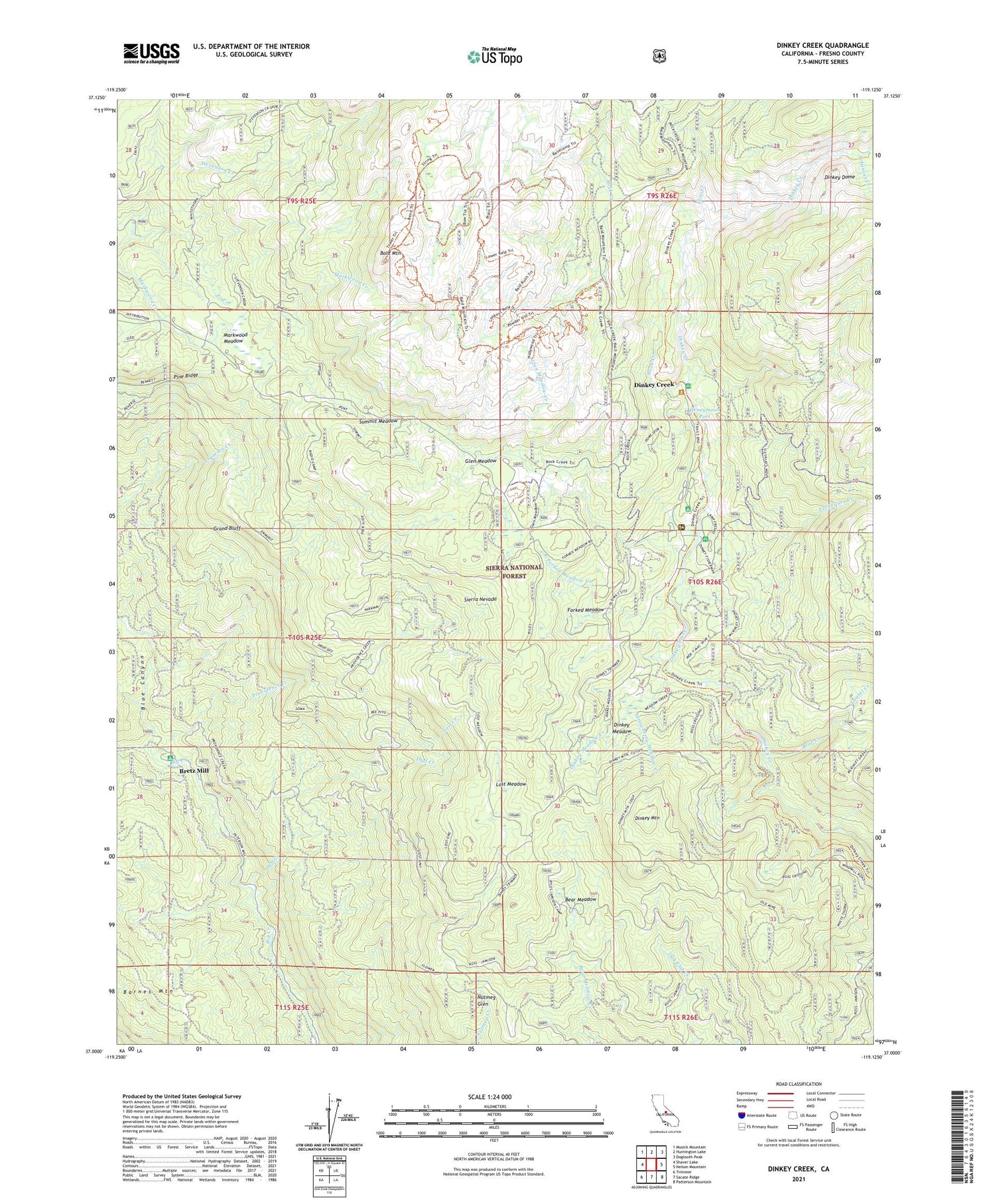 Dinkey Creek California US Topo Map Image