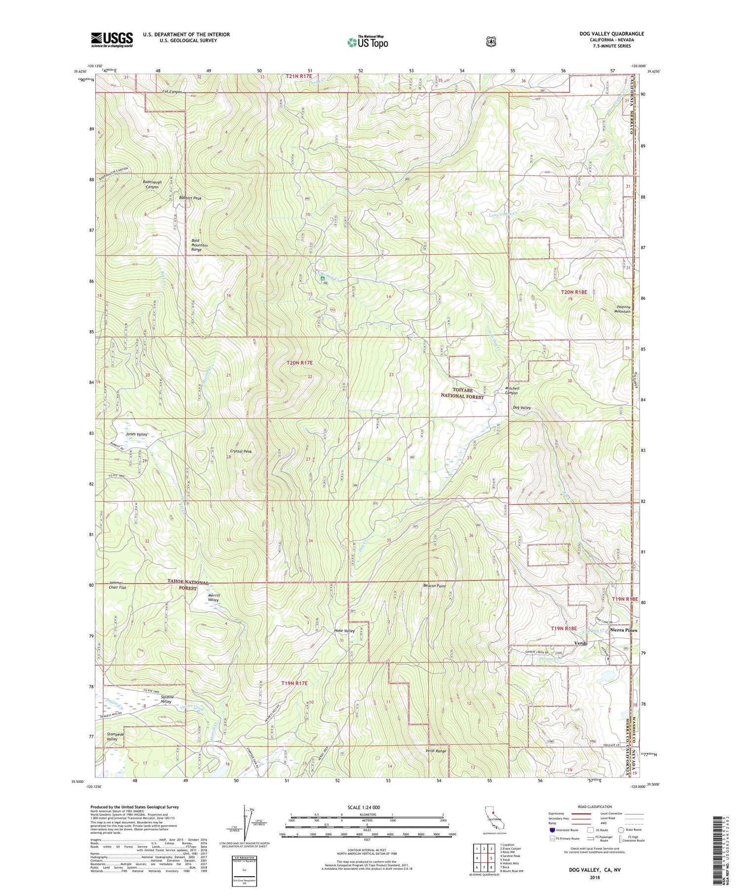 Dog Valley California US Topo Map Image