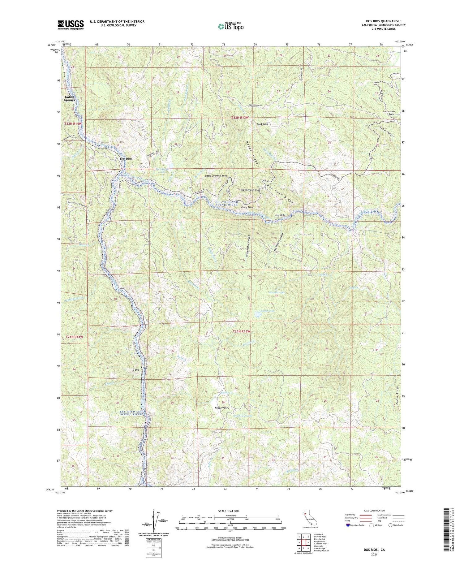 Dos Rios California US Topo Map Image