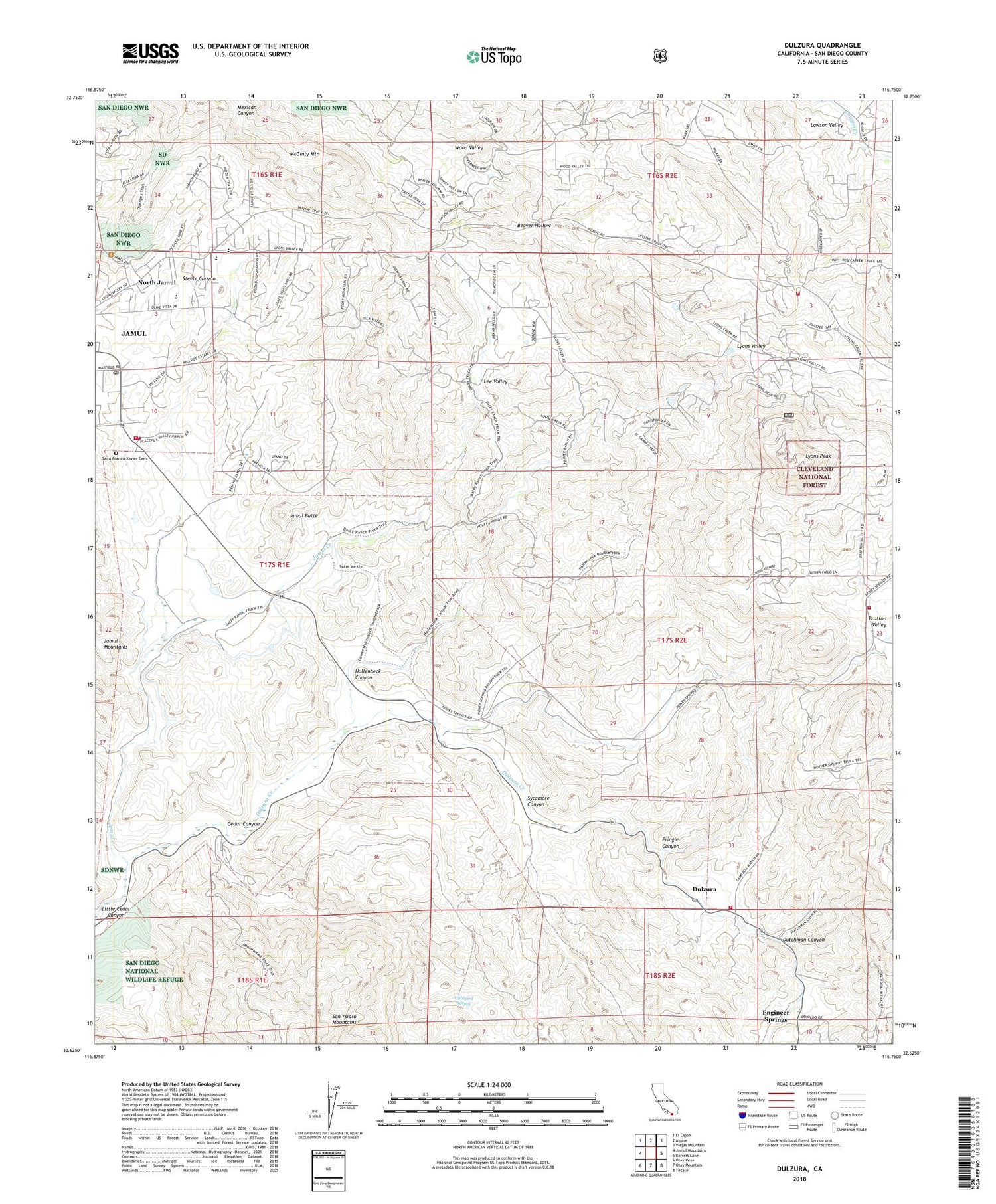 Dulzura California US Topo Map Image