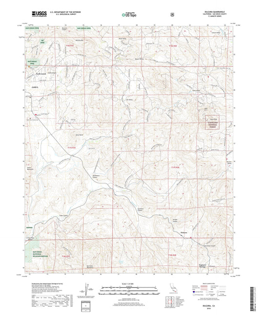 Dulzura California US Topo Map Image