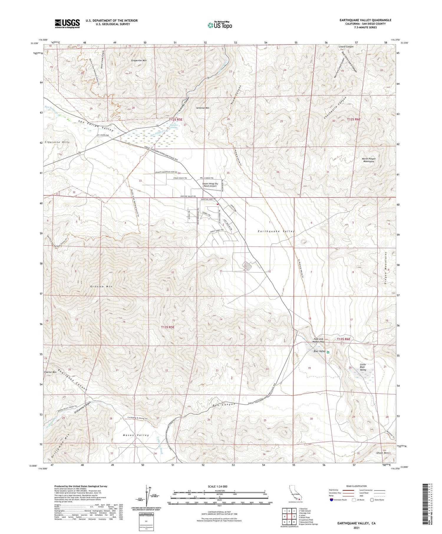 Earthquake Valley California US Topo Map Image