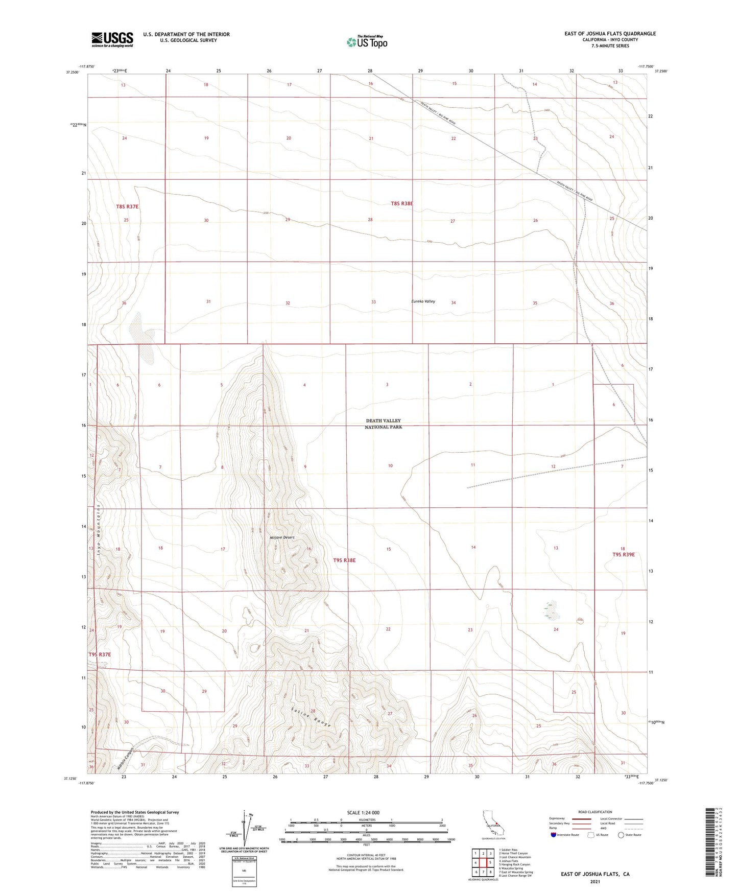 East of Joshua Flats California US Topo Map Image