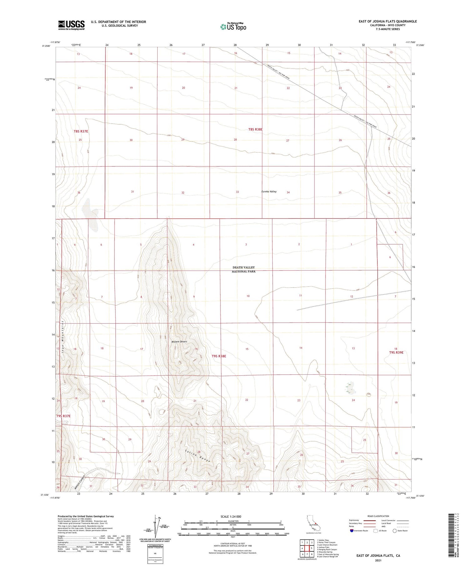 East of Joshua Flats California US Topo Map Image
