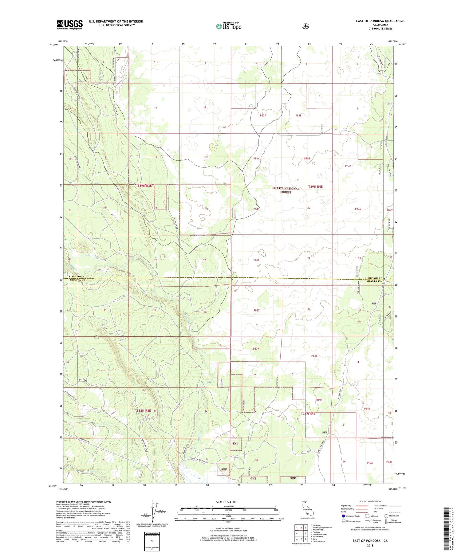 East of Pondosa California US Topo Map Image