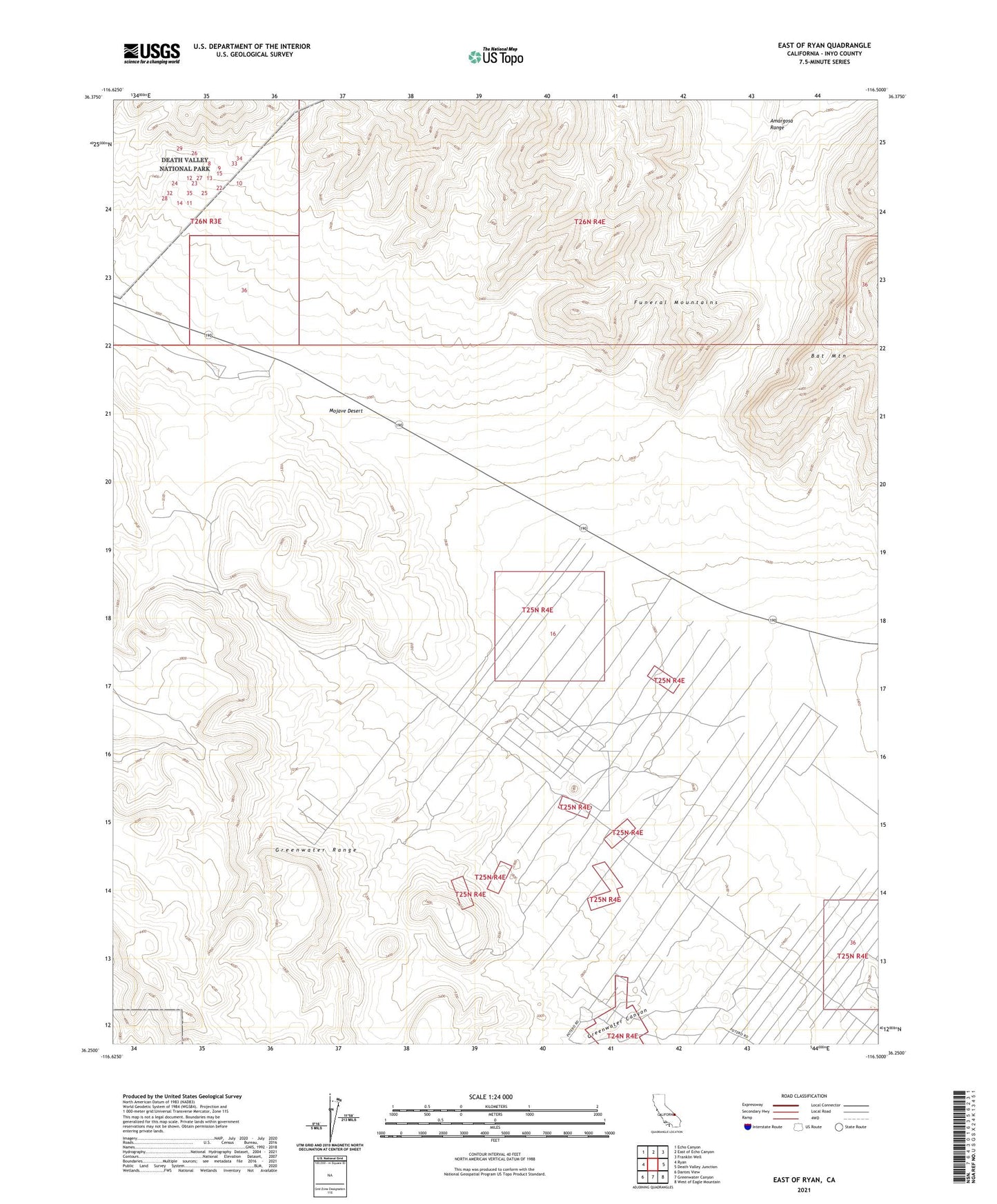 East of Ryan California US Topo Map Image