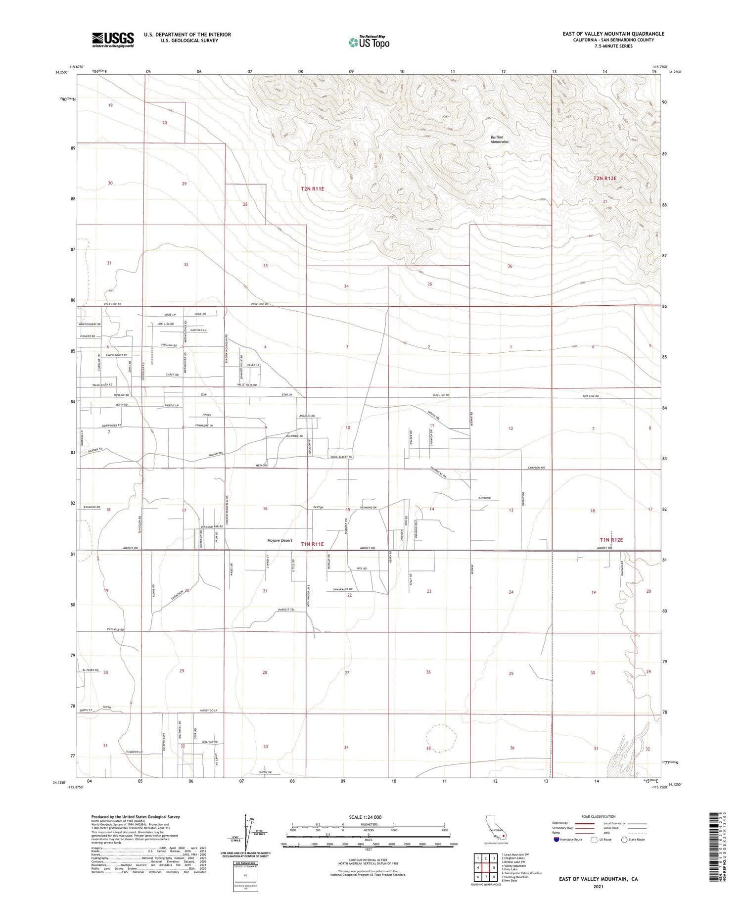 East of Valley Mountain California US Topo Map Image