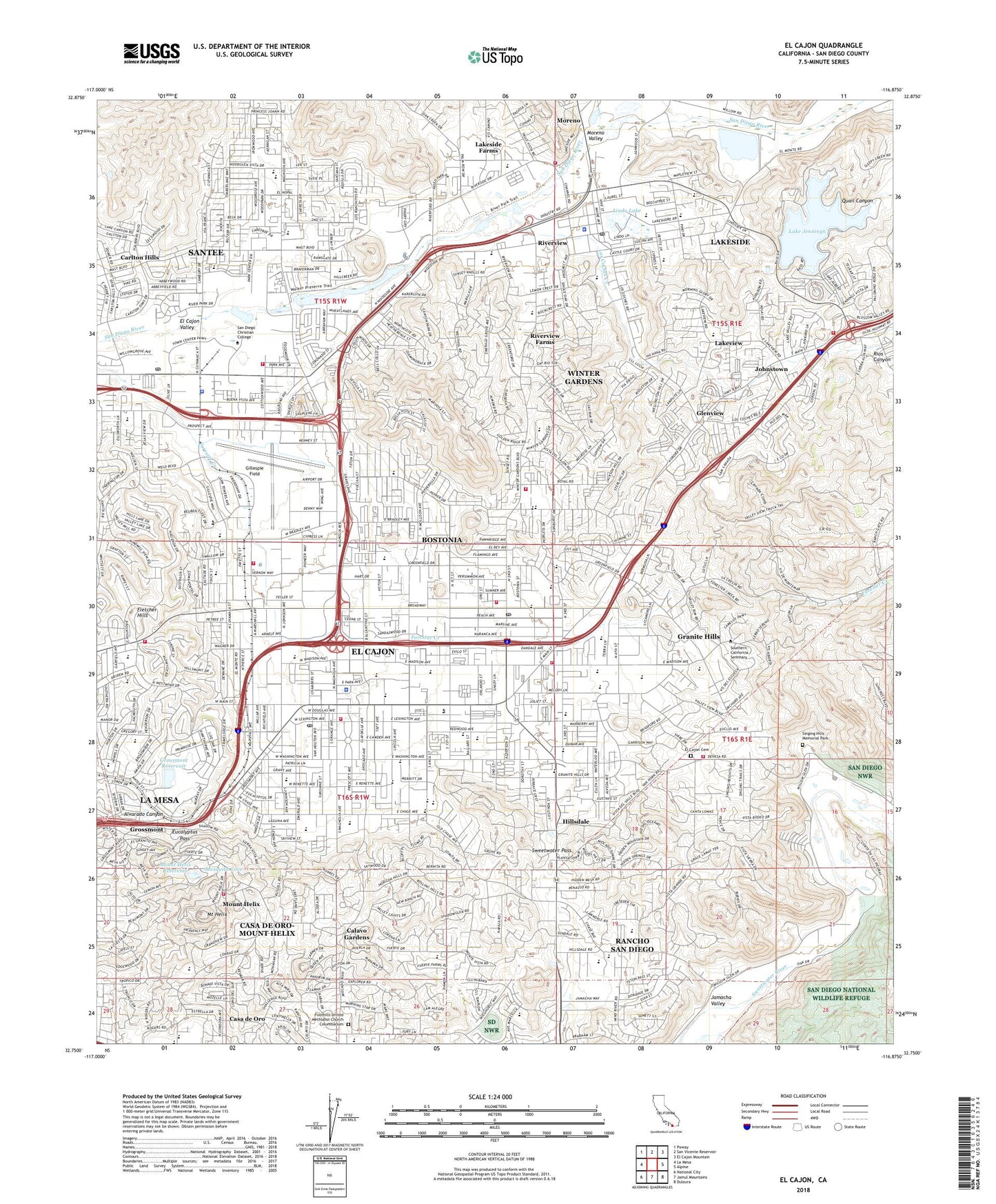 El Cajon California US Topo Map Image