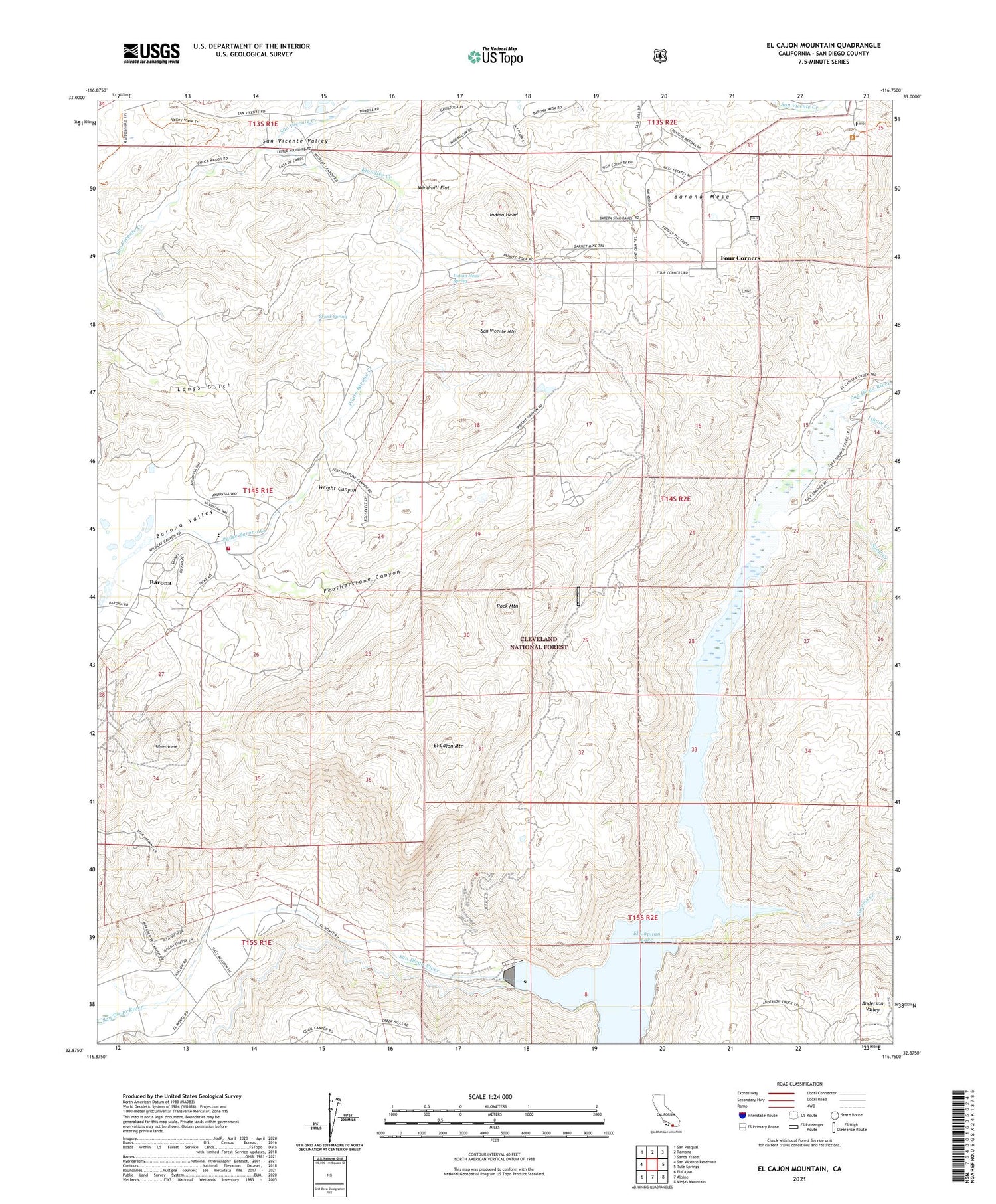 El Cajon Mountain California US Topo Map Image