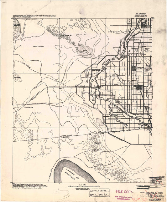 Historic 1915 El Centro California 30'x30' Topo Map Image