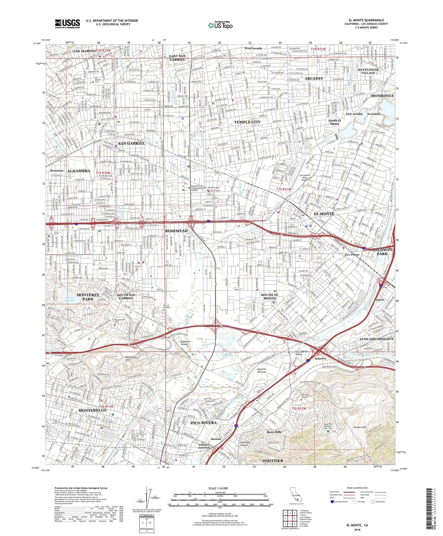 El Monte California US Topo Map Image