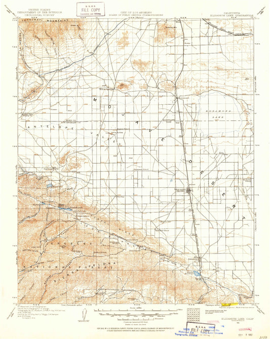 Historic 1915 Elizabeth Lake California 30'x30' Topo Map Image