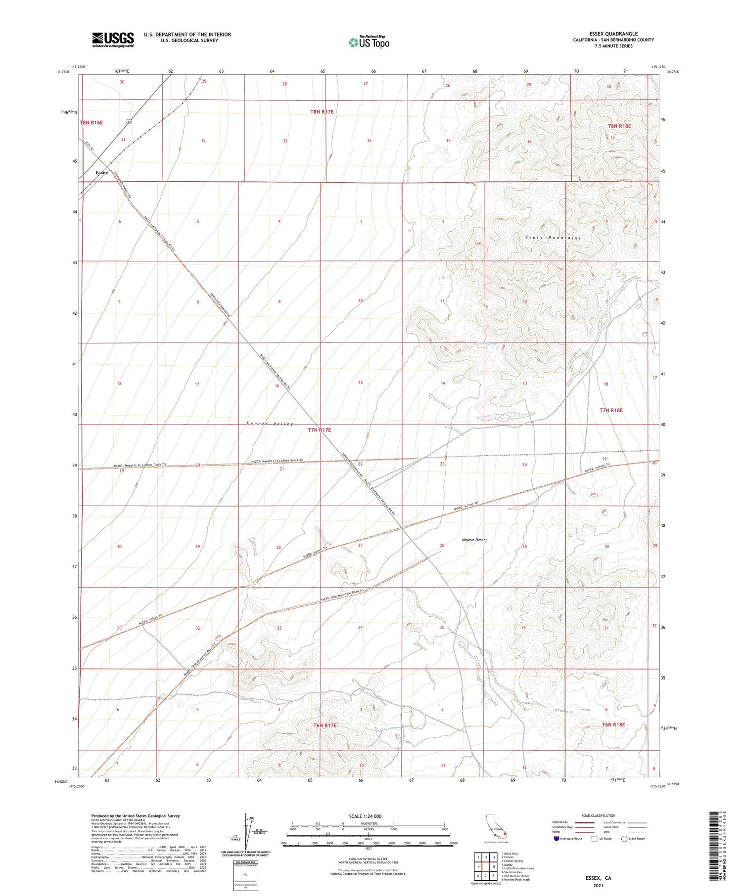Essex California US Topo Map Image