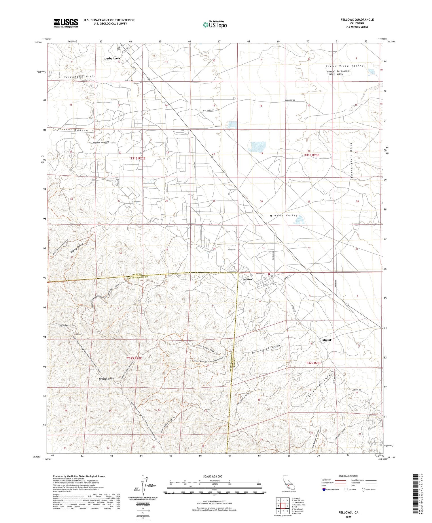 Fellows California US Topo Map Image