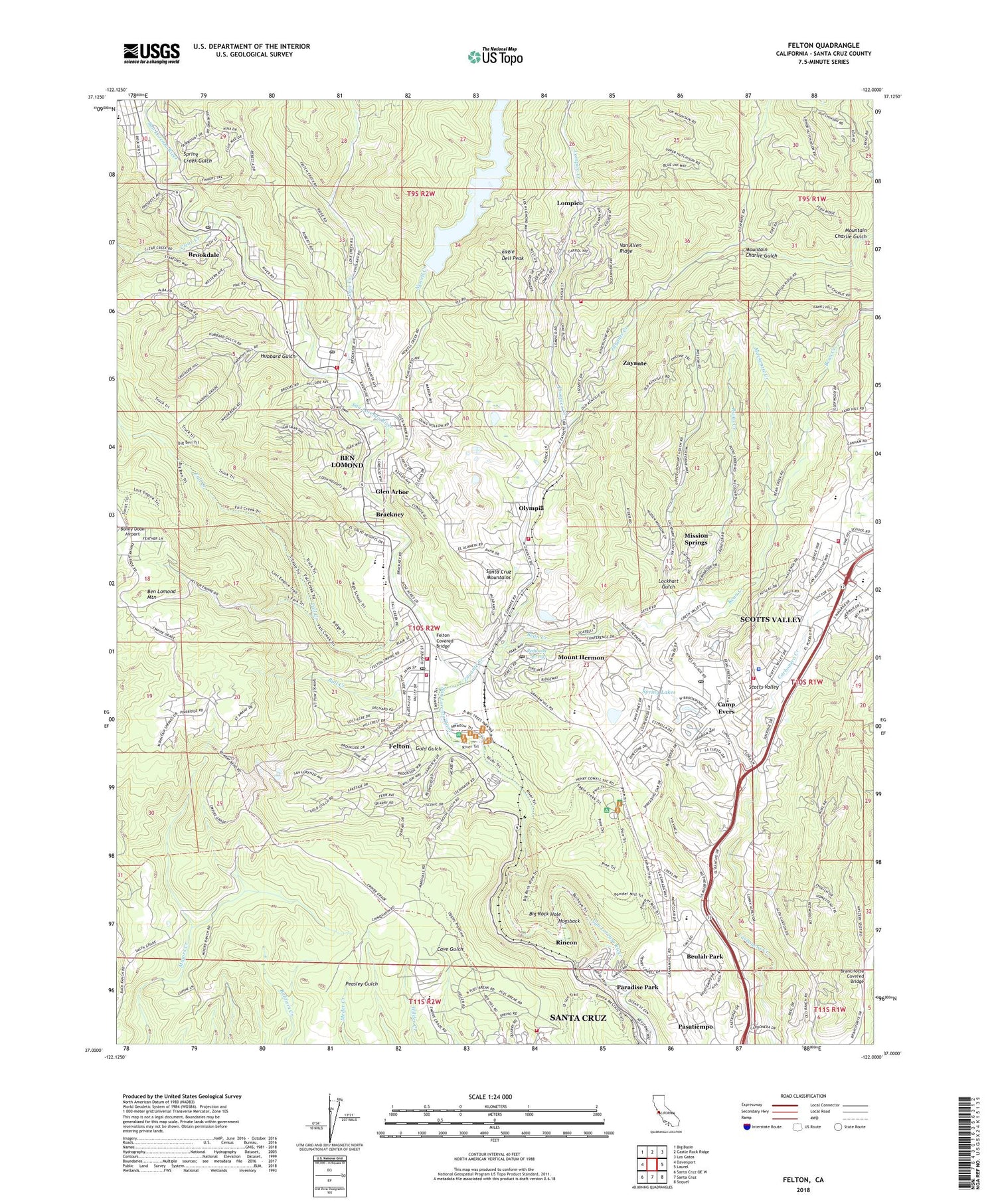 Felton California US Topo Map Image
