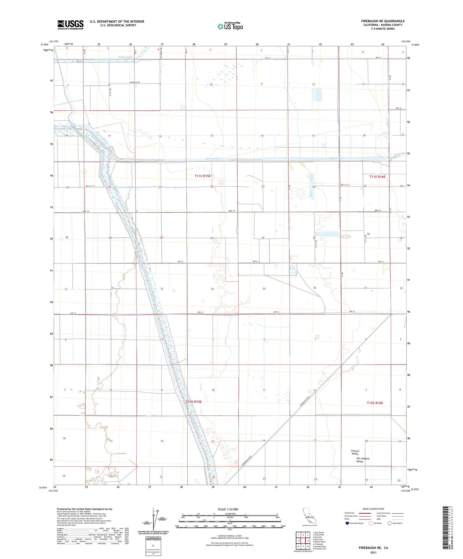 Firebaugh NE California US Topo Map Image