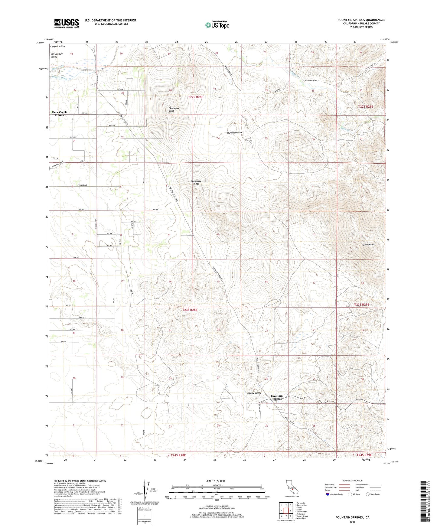 Fountain Springs California US Topo Map Image