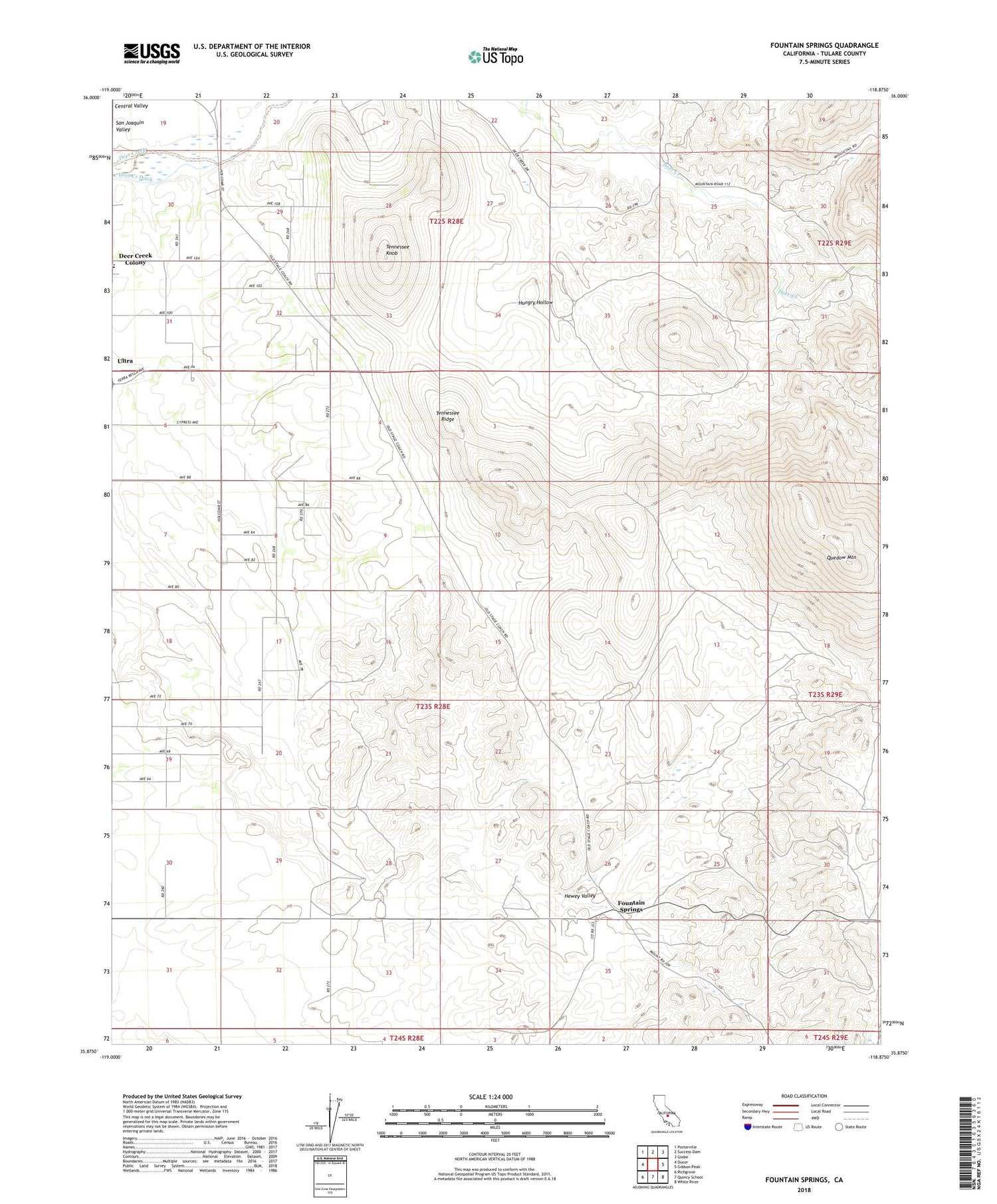 Fountain Springs California US Topo Map Image