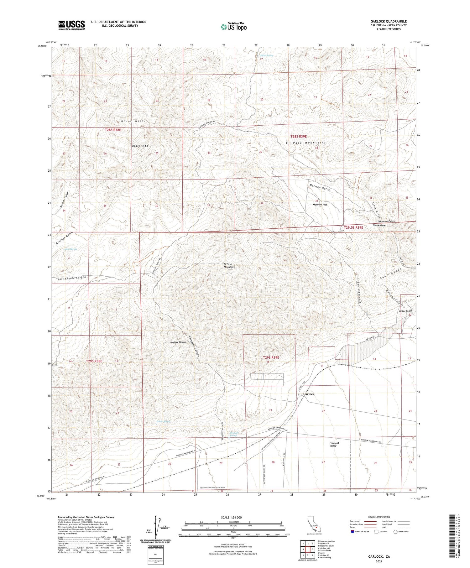 Garlock California US Topo Map Image