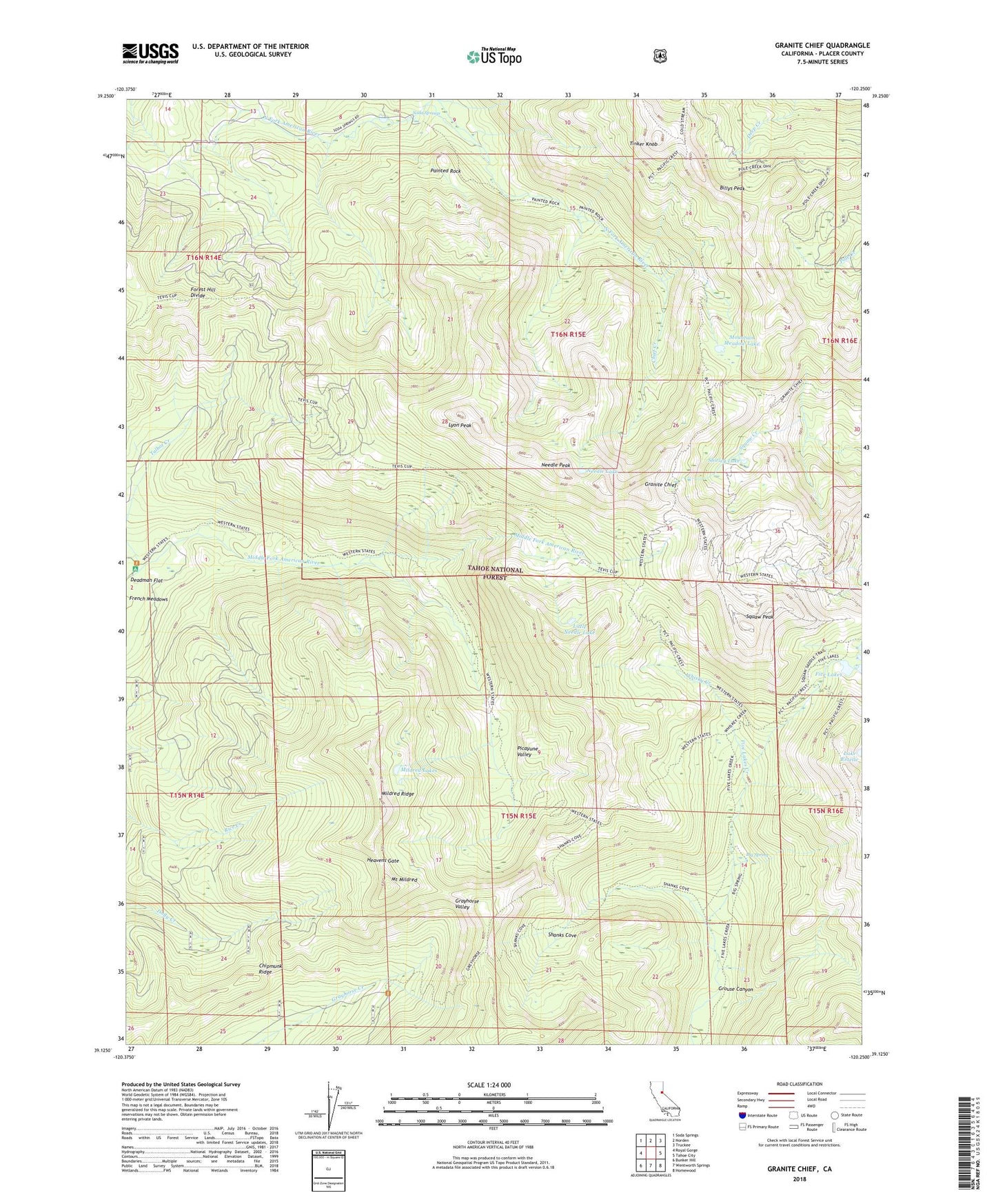 Granite Chief California US Topo Map Image