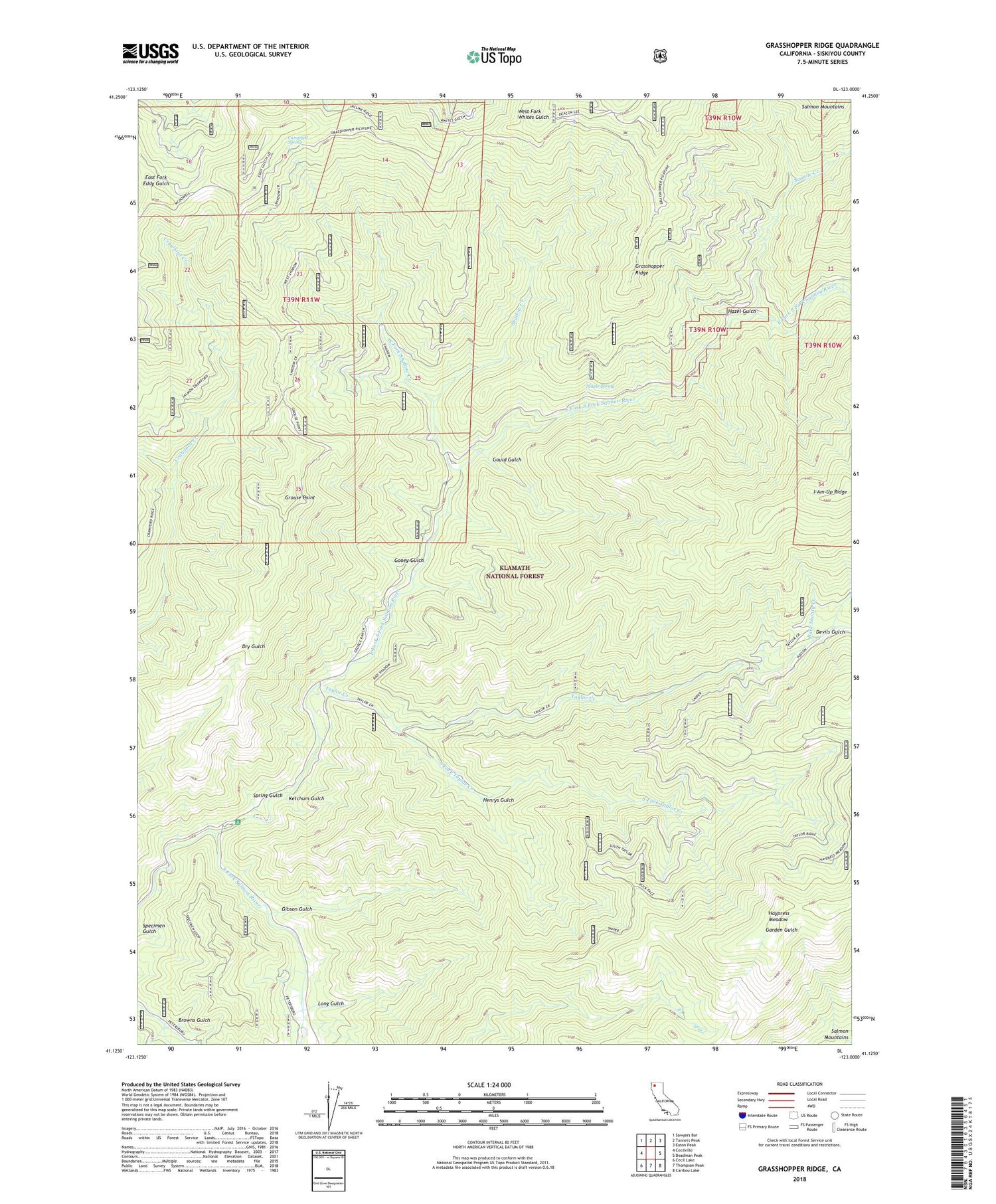 Grasshopper Ridge California US Topo Map Image