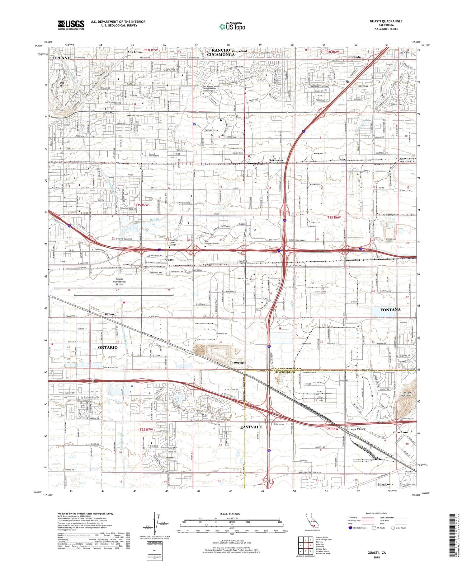Guasti California US Topo Map Image