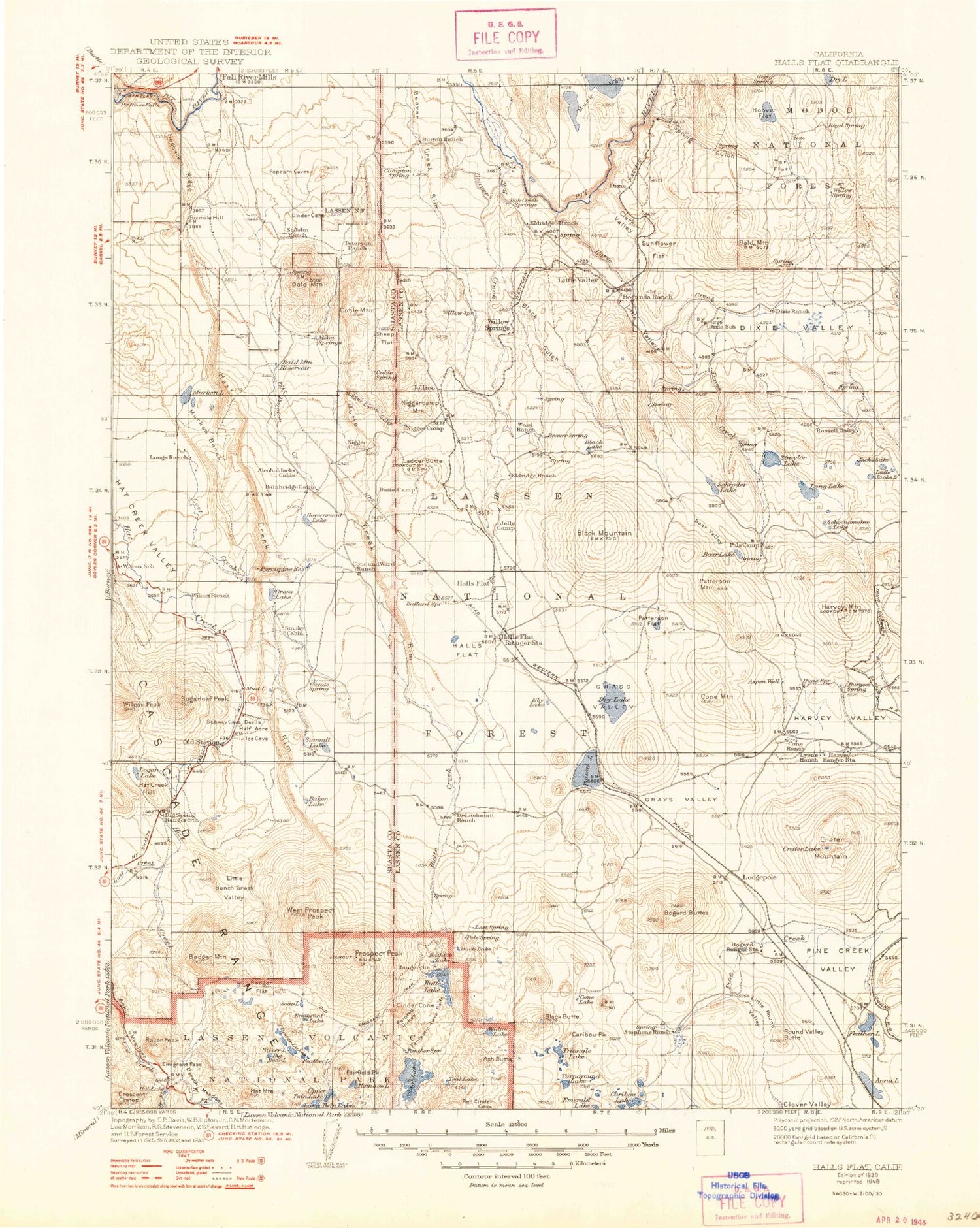 Historic 1939 Halls Flat California 30'x30' Topo Map Image