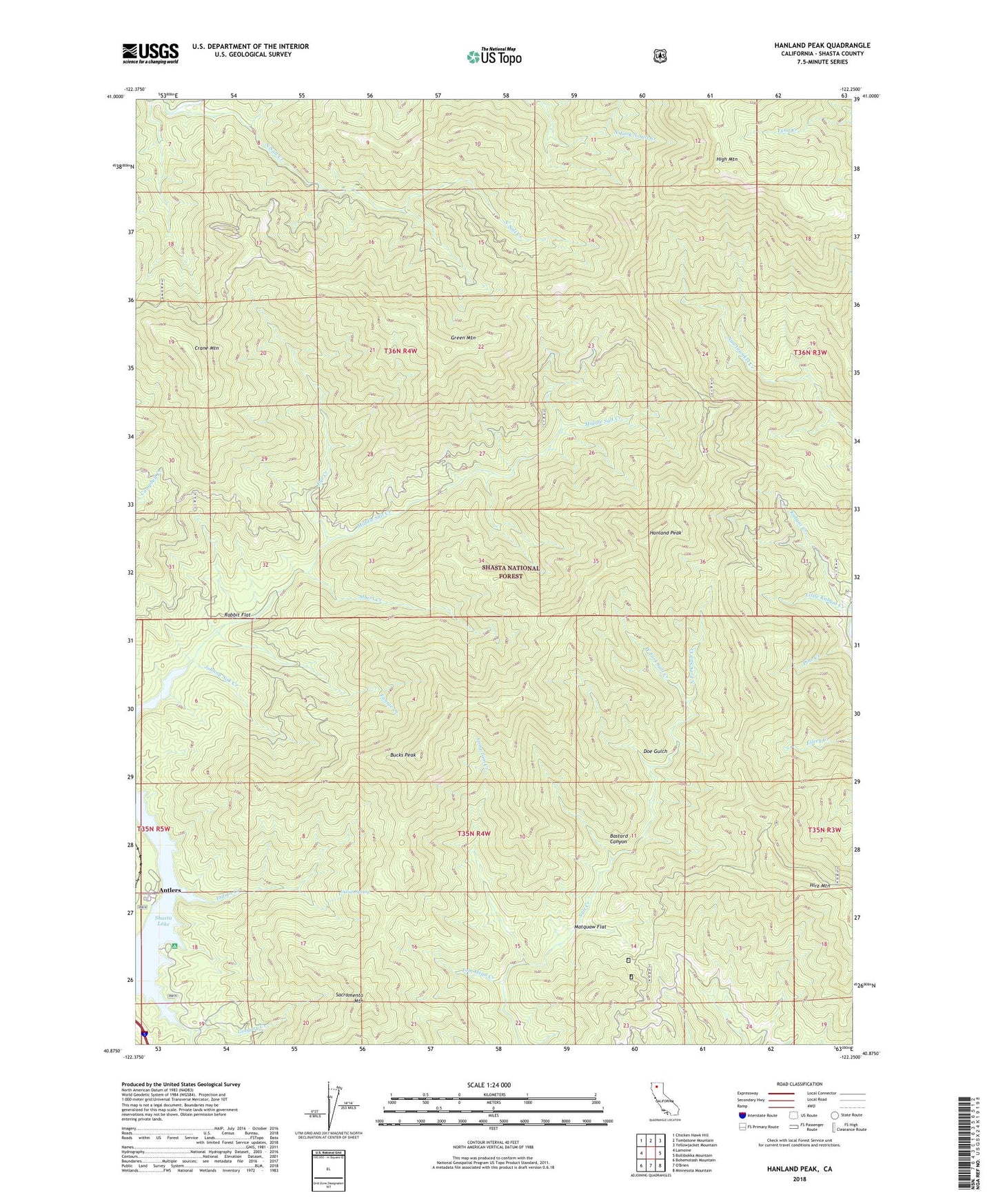 Hanland Peak California US Topo Map Image