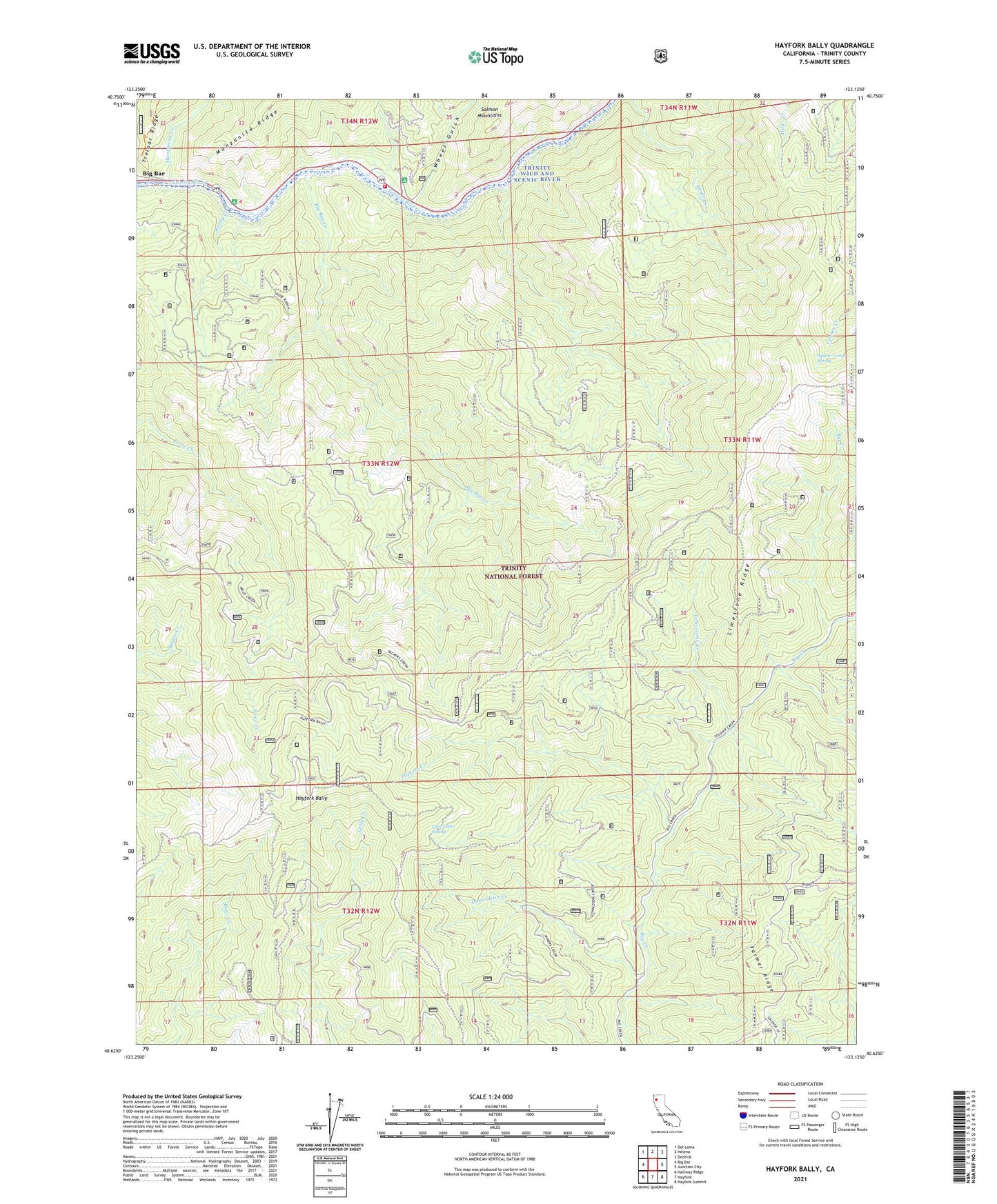 Hayfork Bally California US Topo Map Image