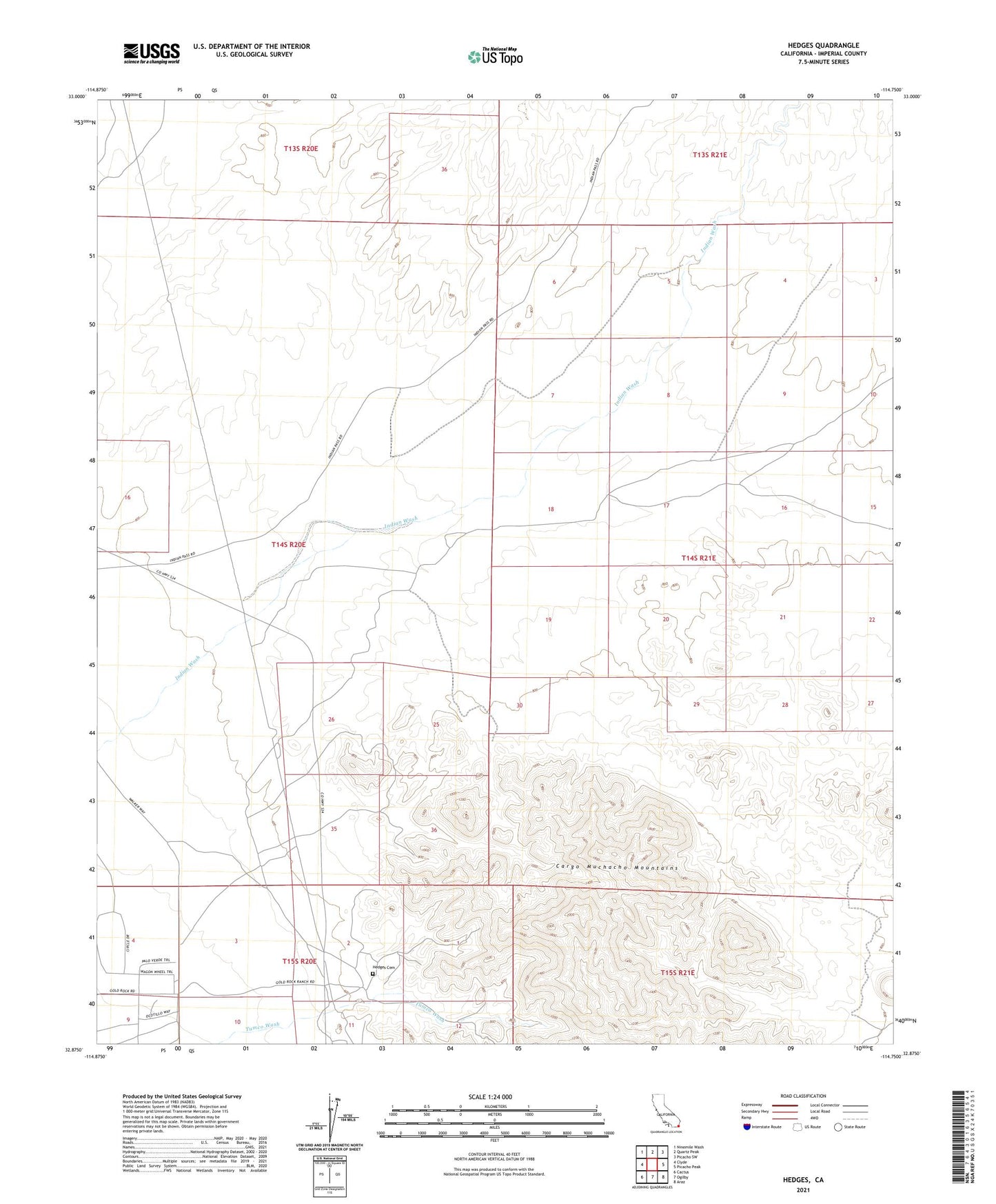 Hedges California US Topo Map Image