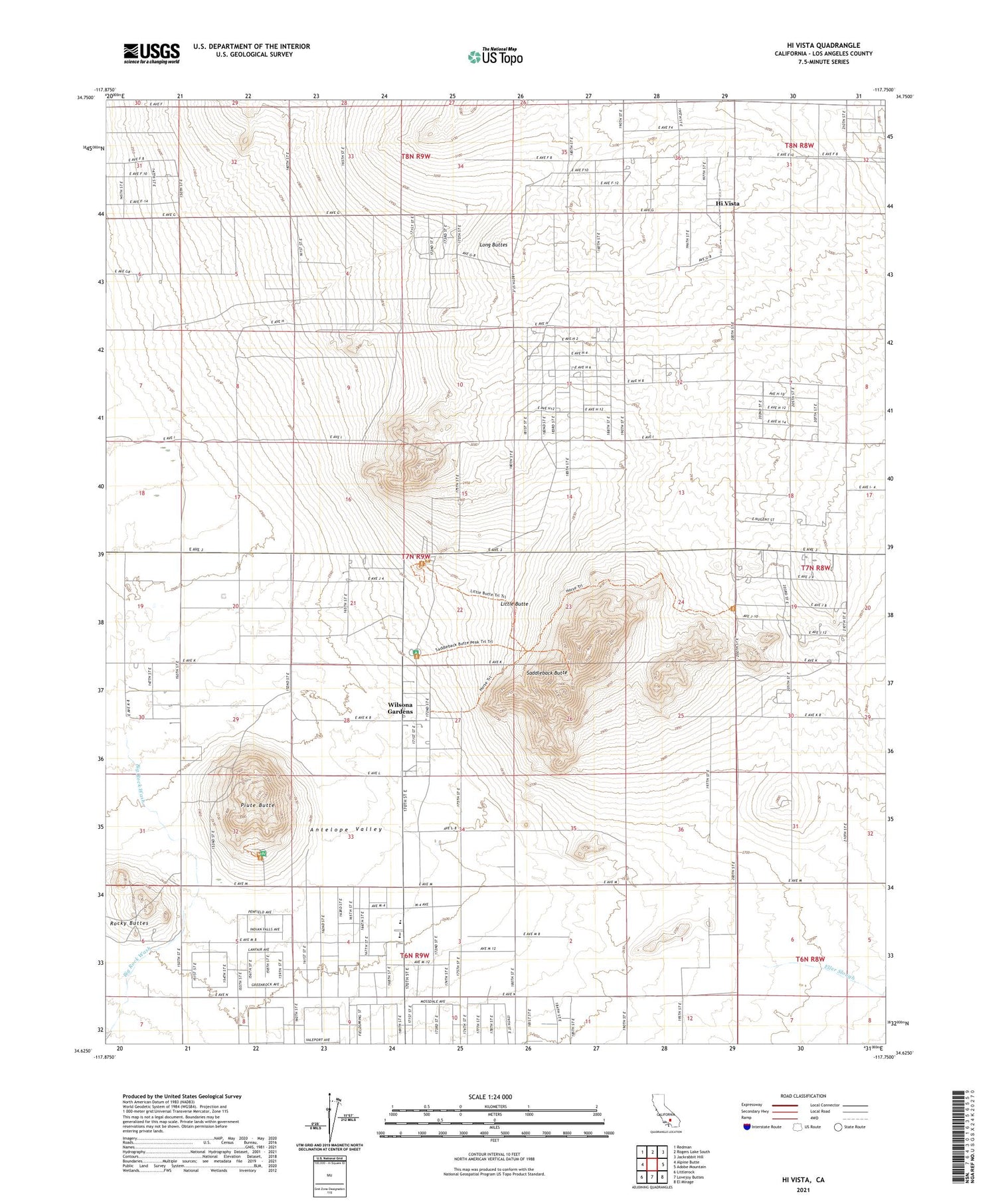 Hi Vista California US Topo Map Image