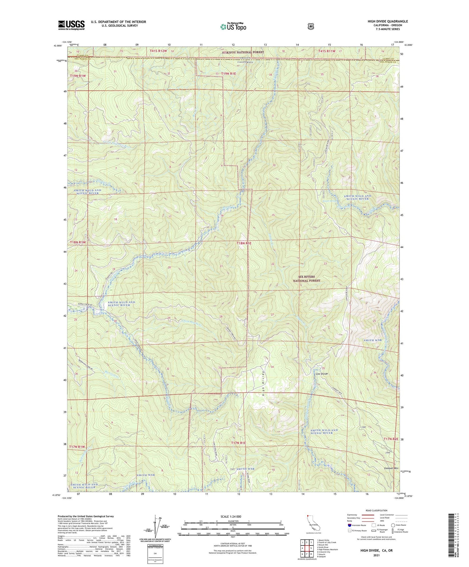 High Divide California US Topo Map Image