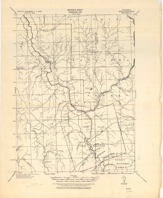Historic 1925 Hoopa California 30'x30' Topo Map Image