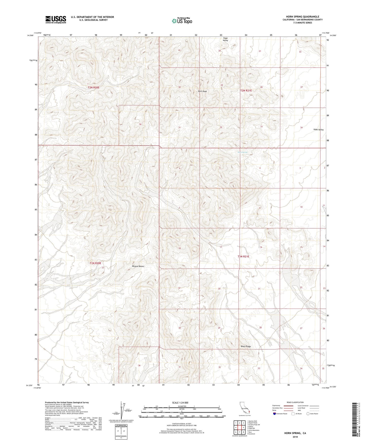Horn Spring California US Topo Map Image