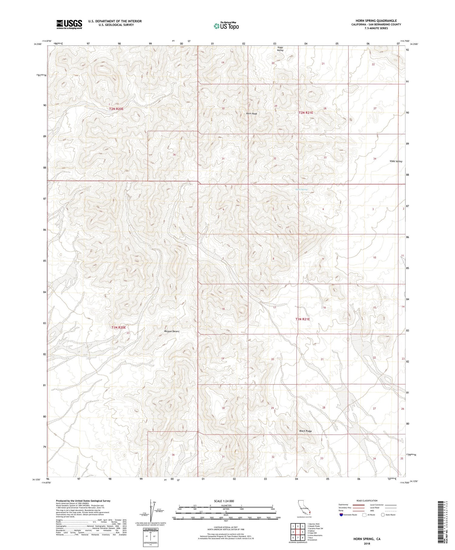Horn Spring California US Topo Map Image
