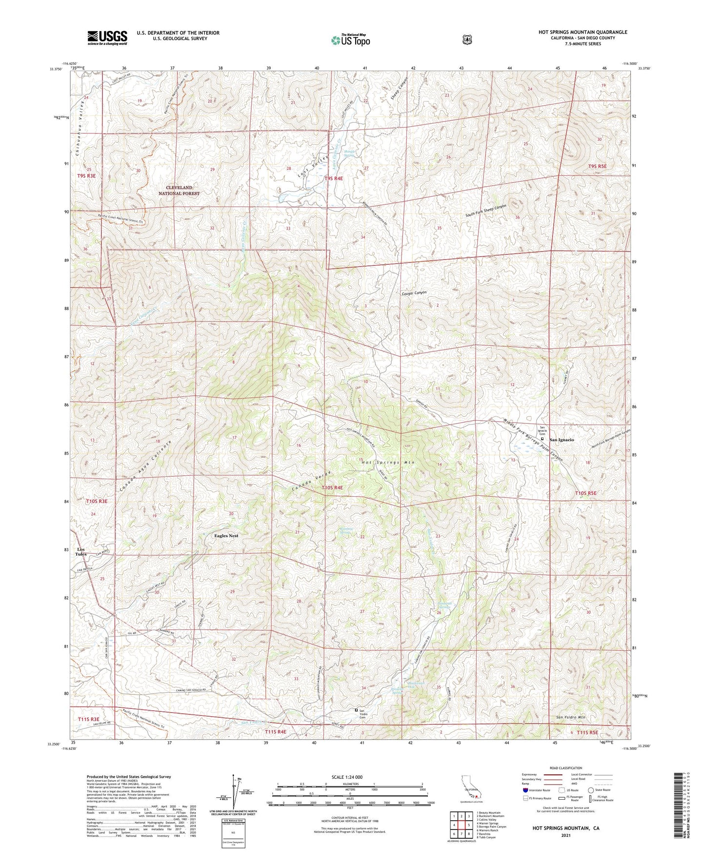 Hot Springs Mountain California US Topo Map Image