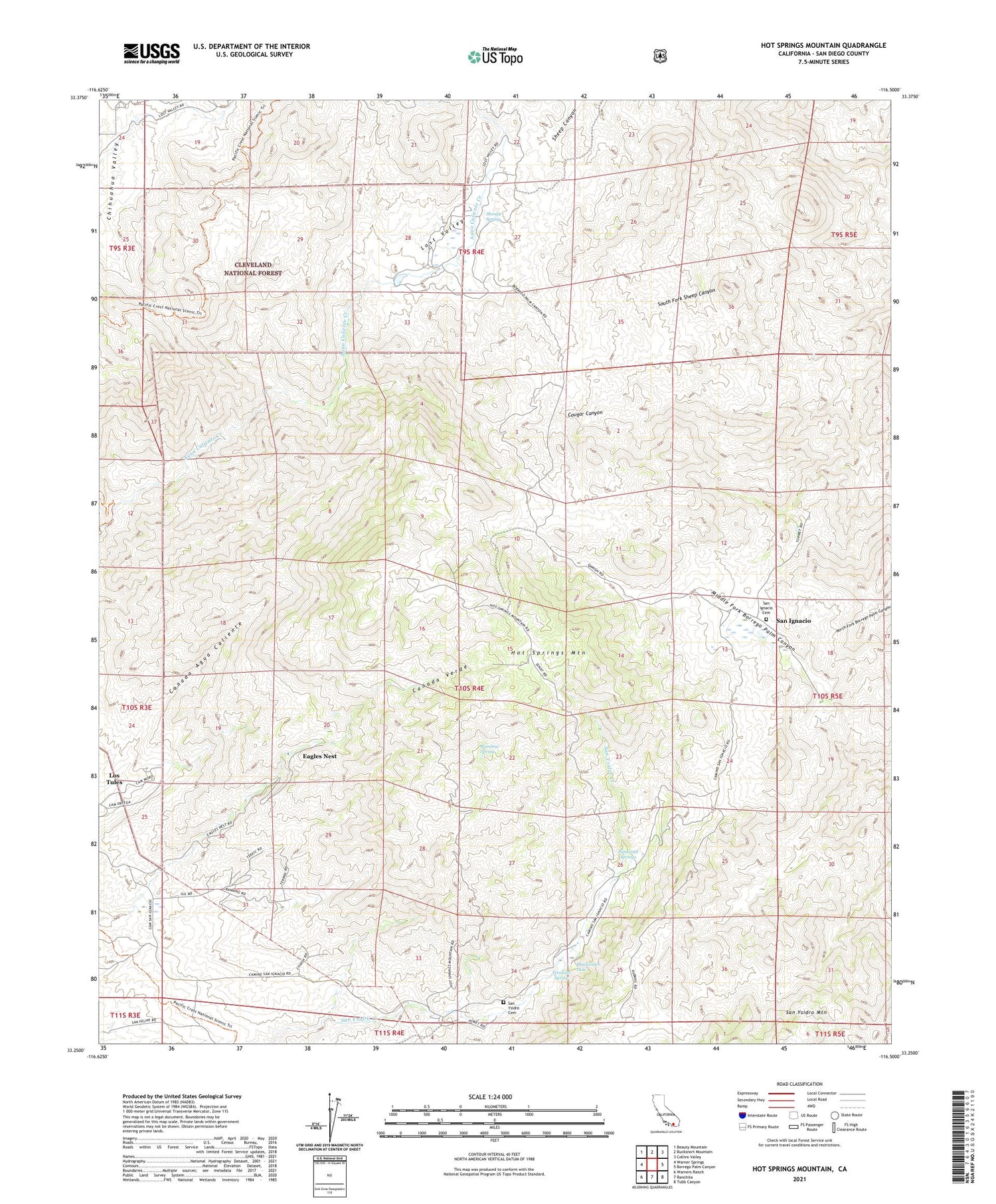 Hot Springs Mountain California US Topo Map Image