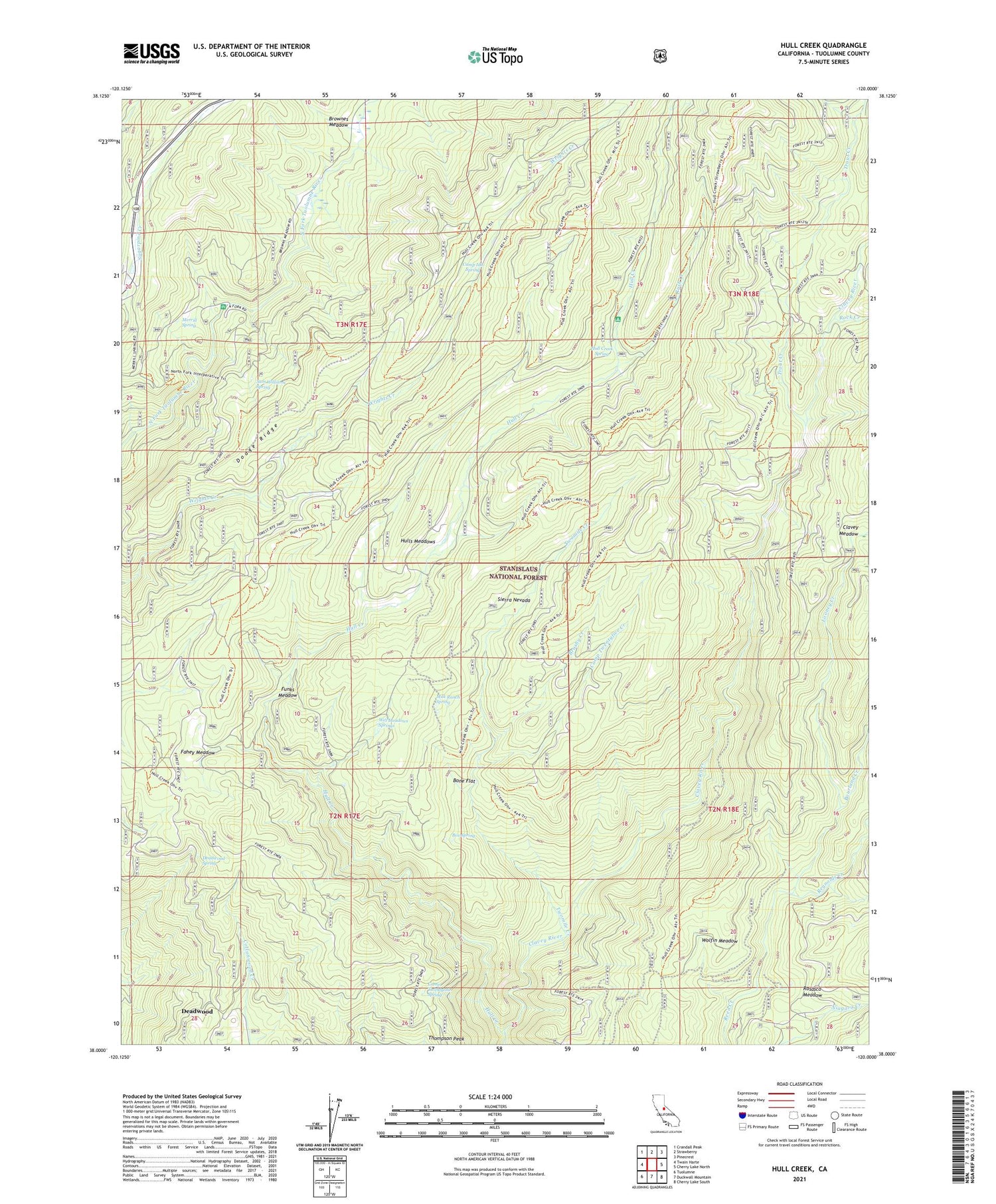 Hull Creek California US Topo Map Image
